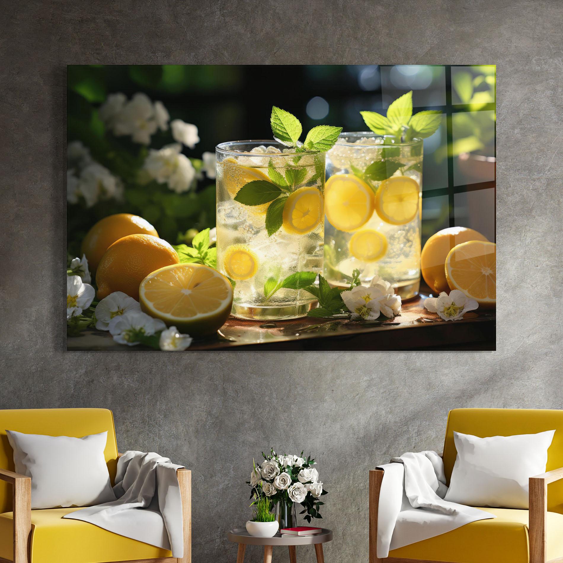 Glasbild White Flowers Lemonade mockup 4