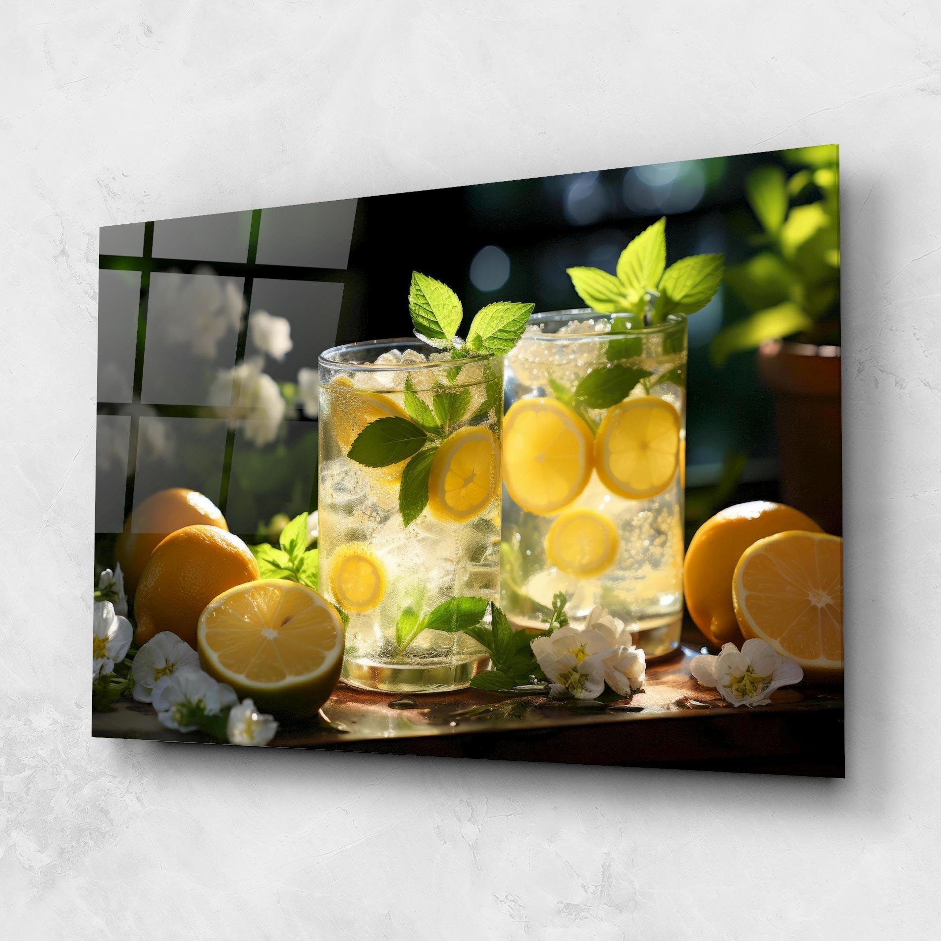 Glasbild White Flowers Lemonade mockup 1