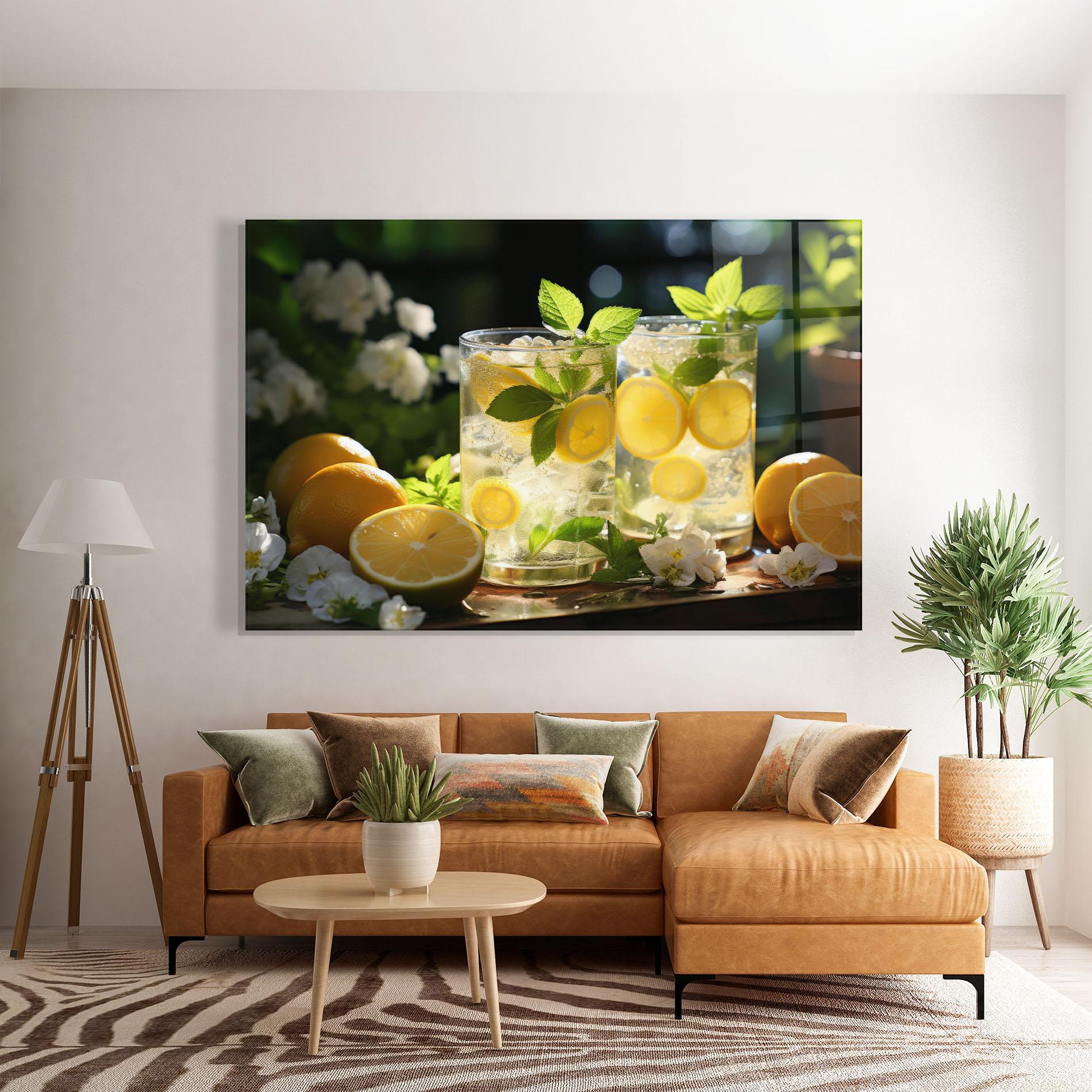 Glasbild White Flowers Lemonade mockup 7
