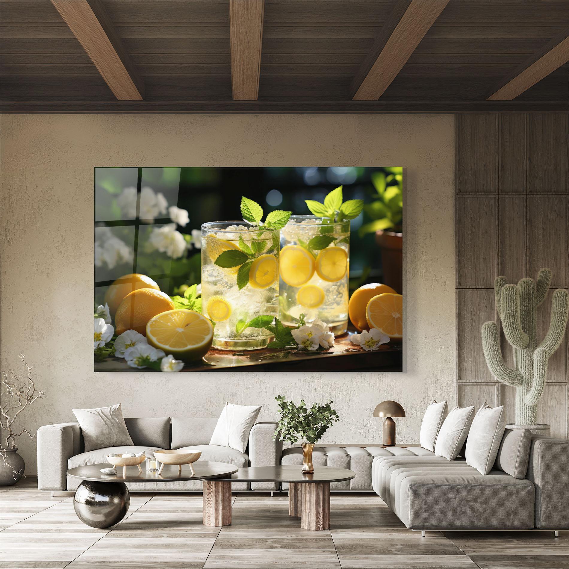 Glasbild White Flowers Lemonade mockup 8