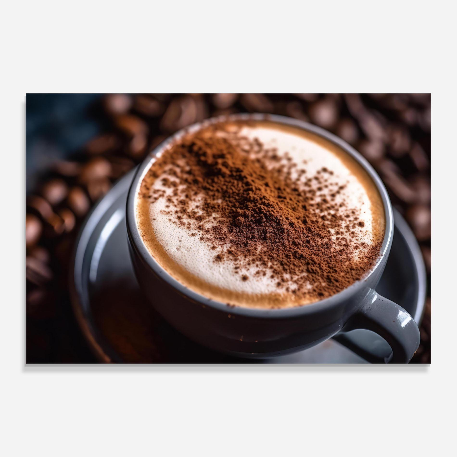 Glasbild Cappuccino Coffee Close Up mockup 0