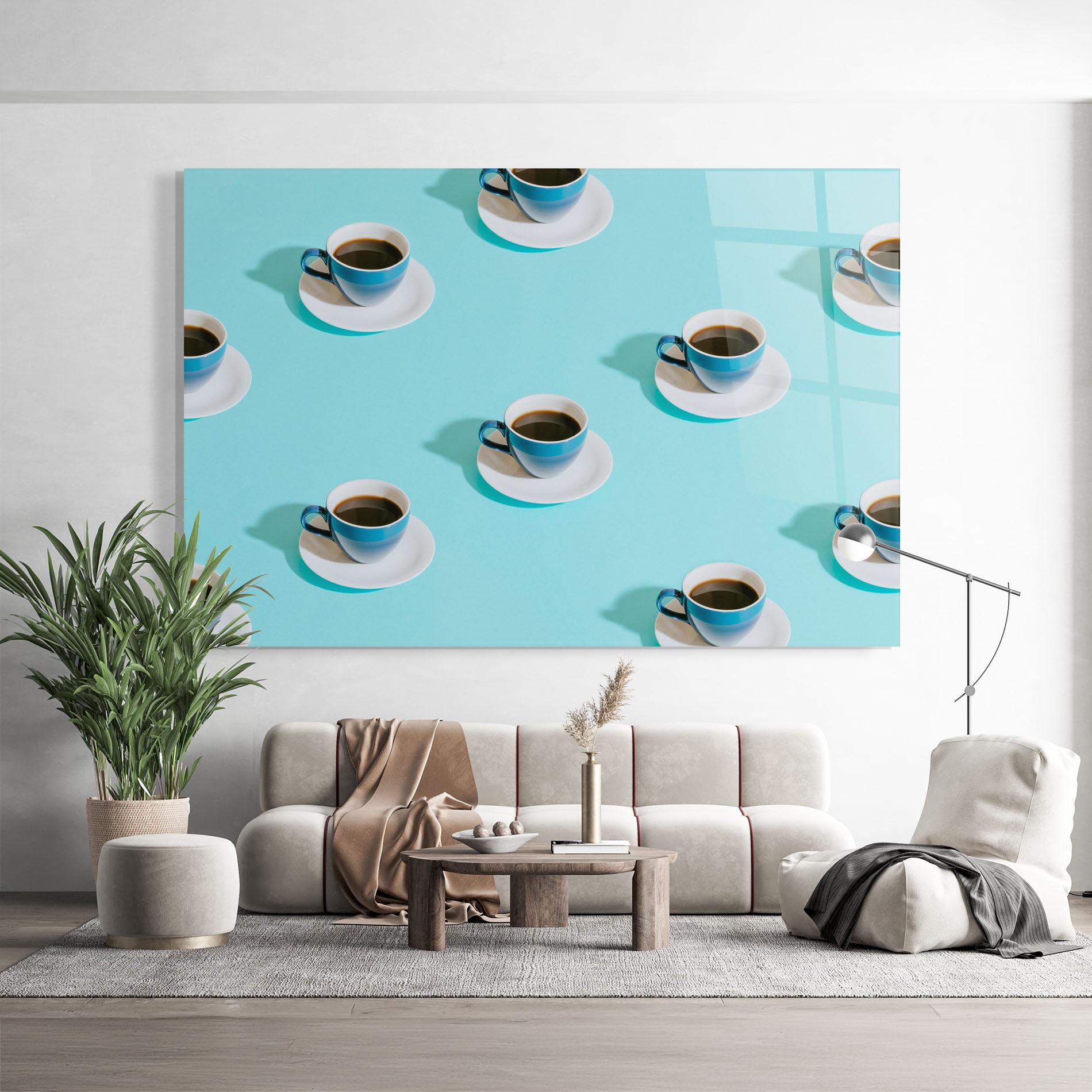 Glasbild Blue Cup Of Coffe mockup 9