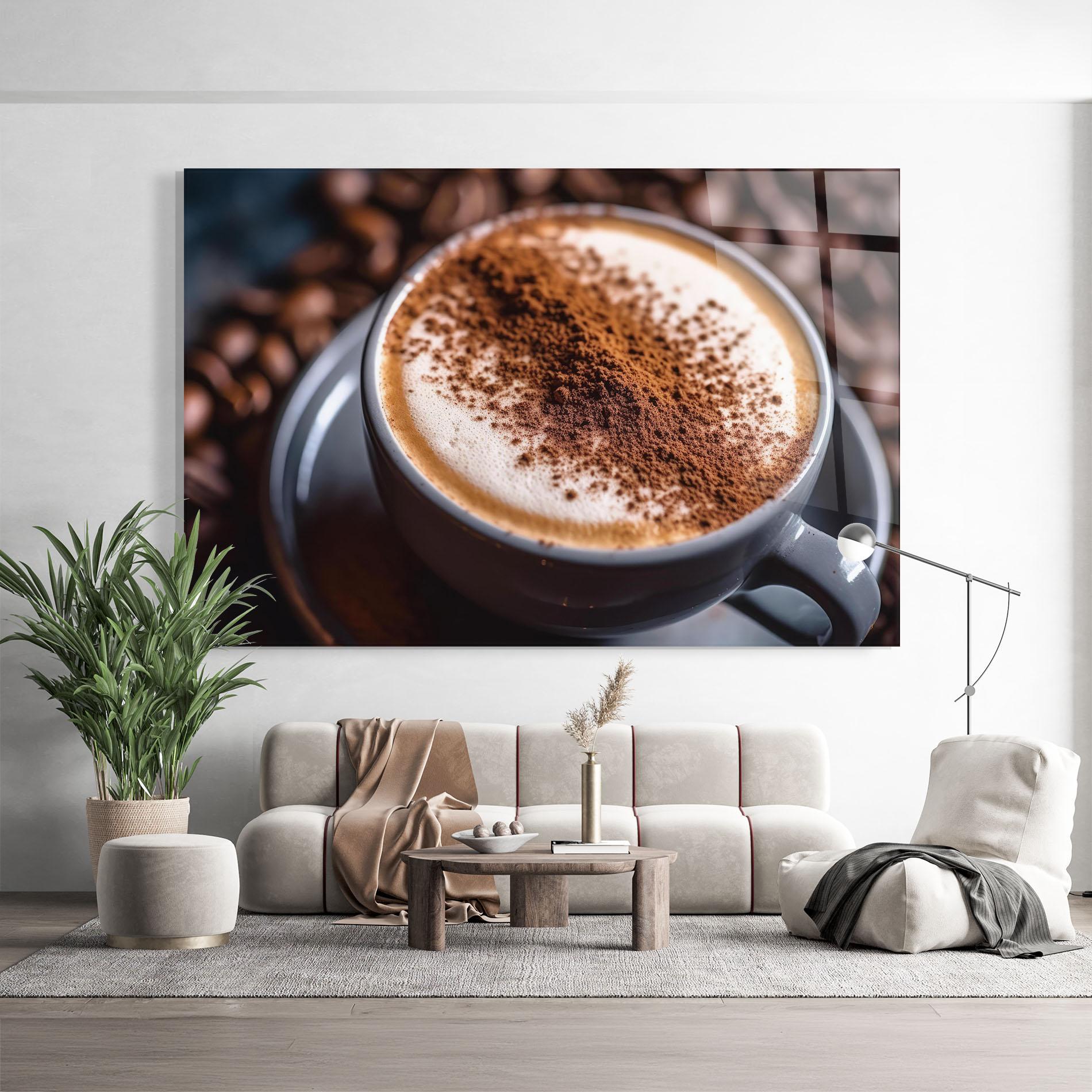 Glasbild Cappuccino Coffee Close Up mockup 9