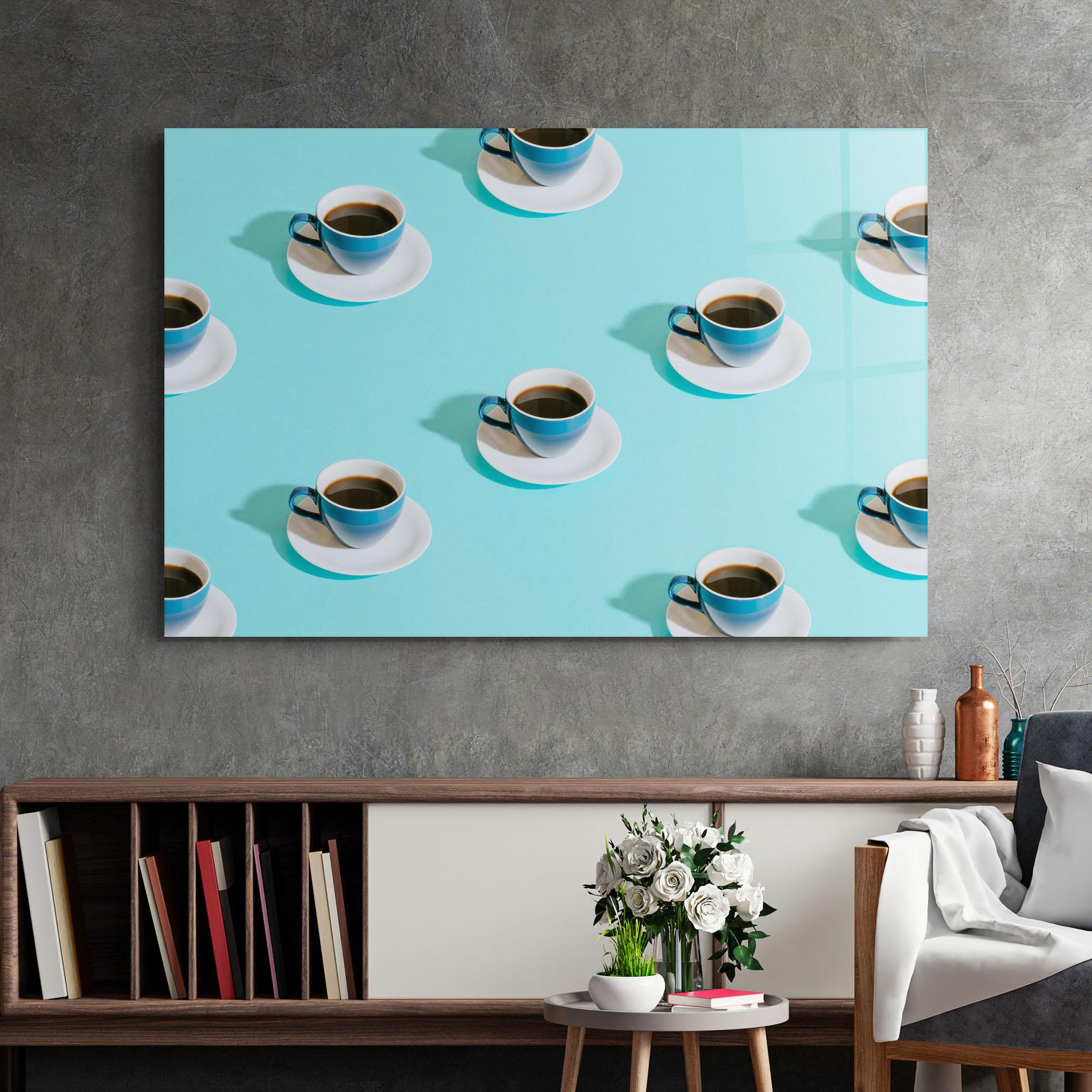 Glasbild Blue Cup Of Coffe mockup 2