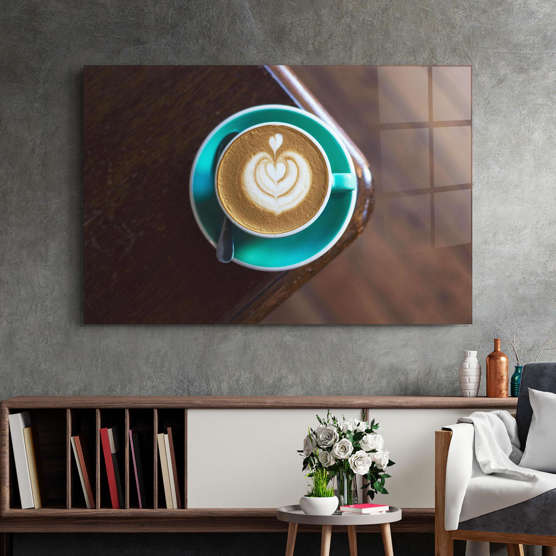 Glasbild Blue Cup Of Coffee mockup 2