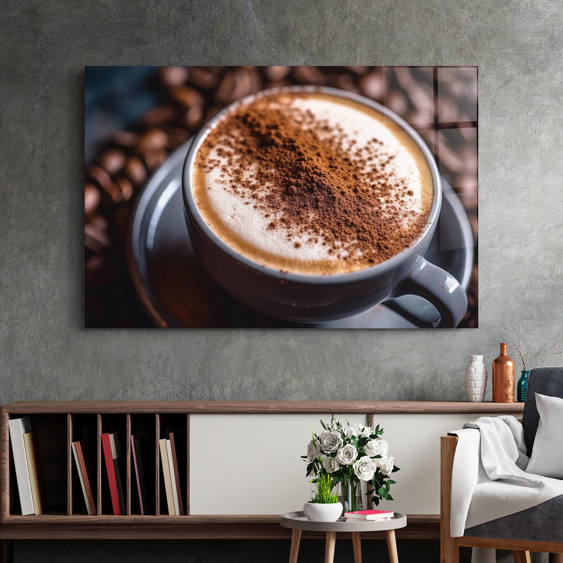 Glasbild Cappuccino Coffee Close Up mockup 2