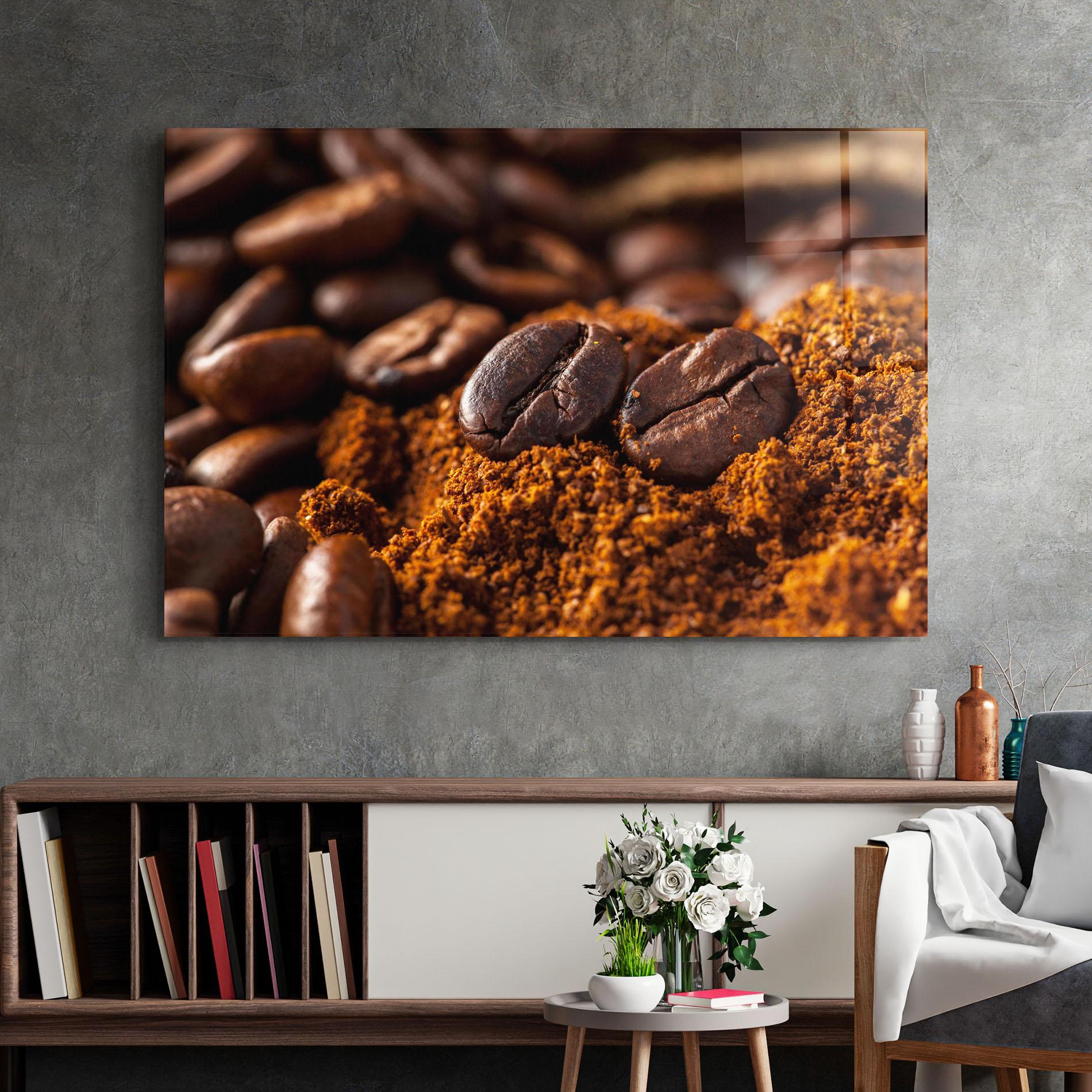 Glasbild Close Up Coffee Beans mockup 2