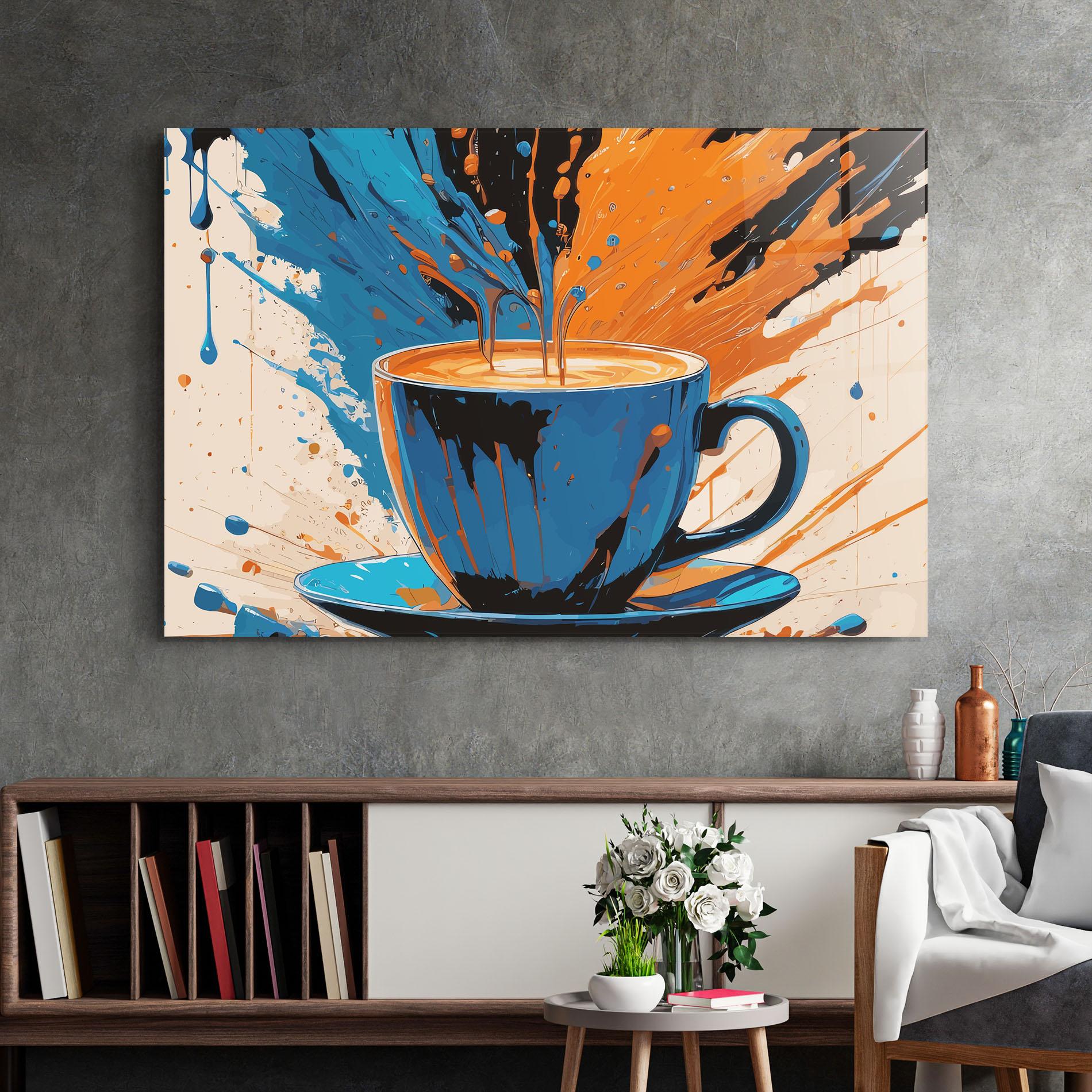 Glasbild Coffee Blue Orange mockup 2