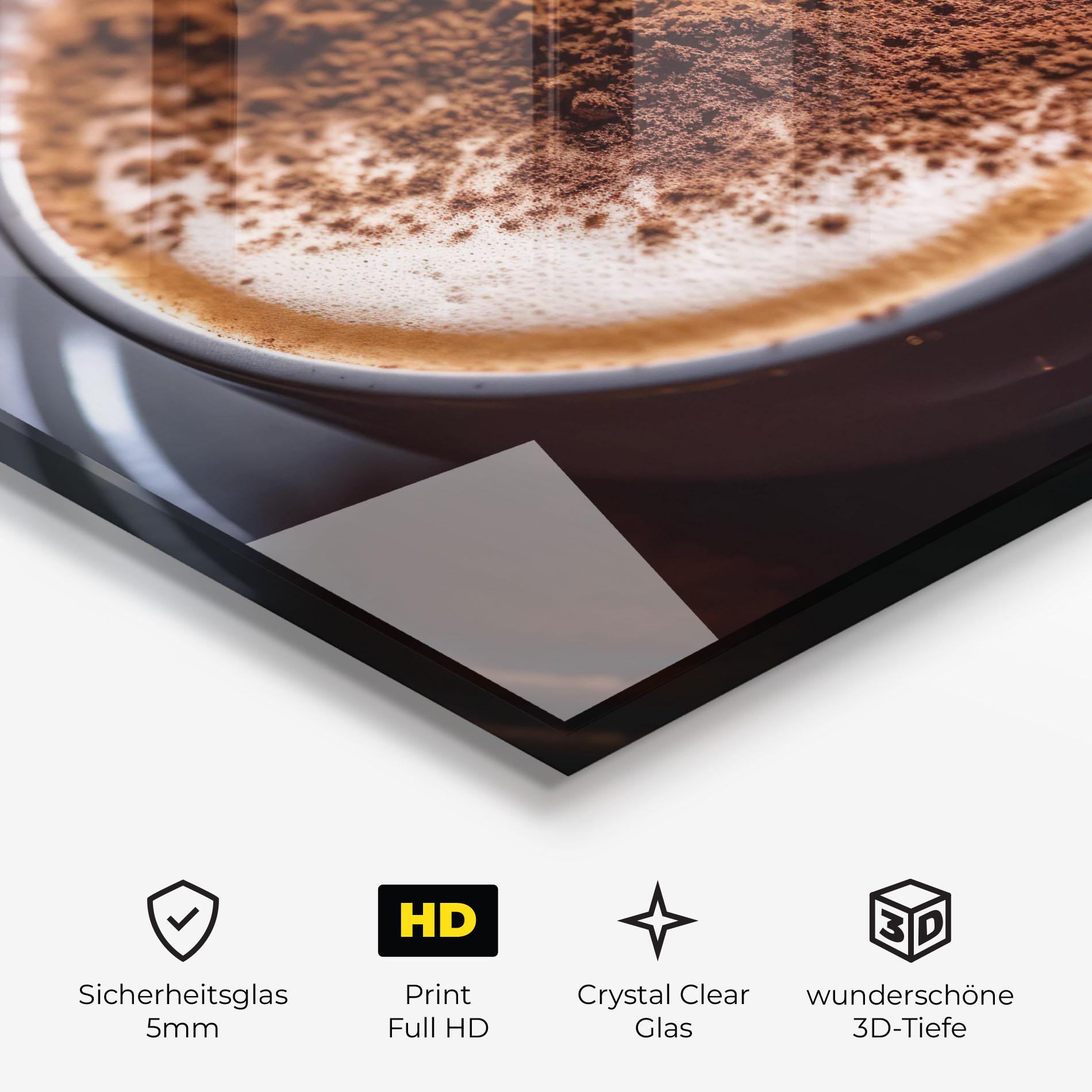 Glasbild Cappuccino Coffee Close Up mockup 3