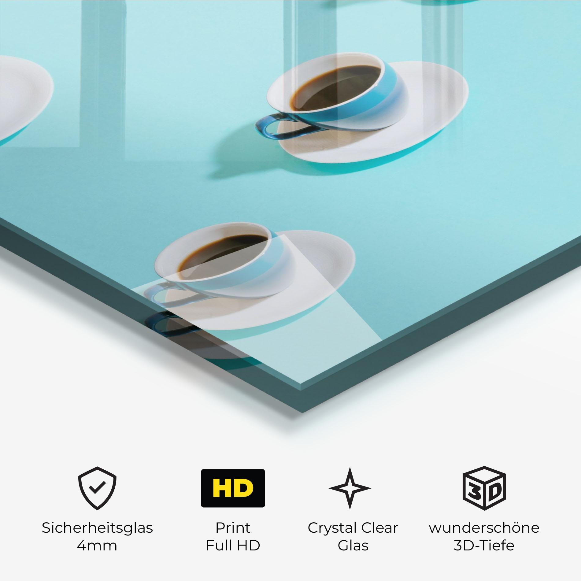 Glasbild Blue Cup Of Coffe mockup 3