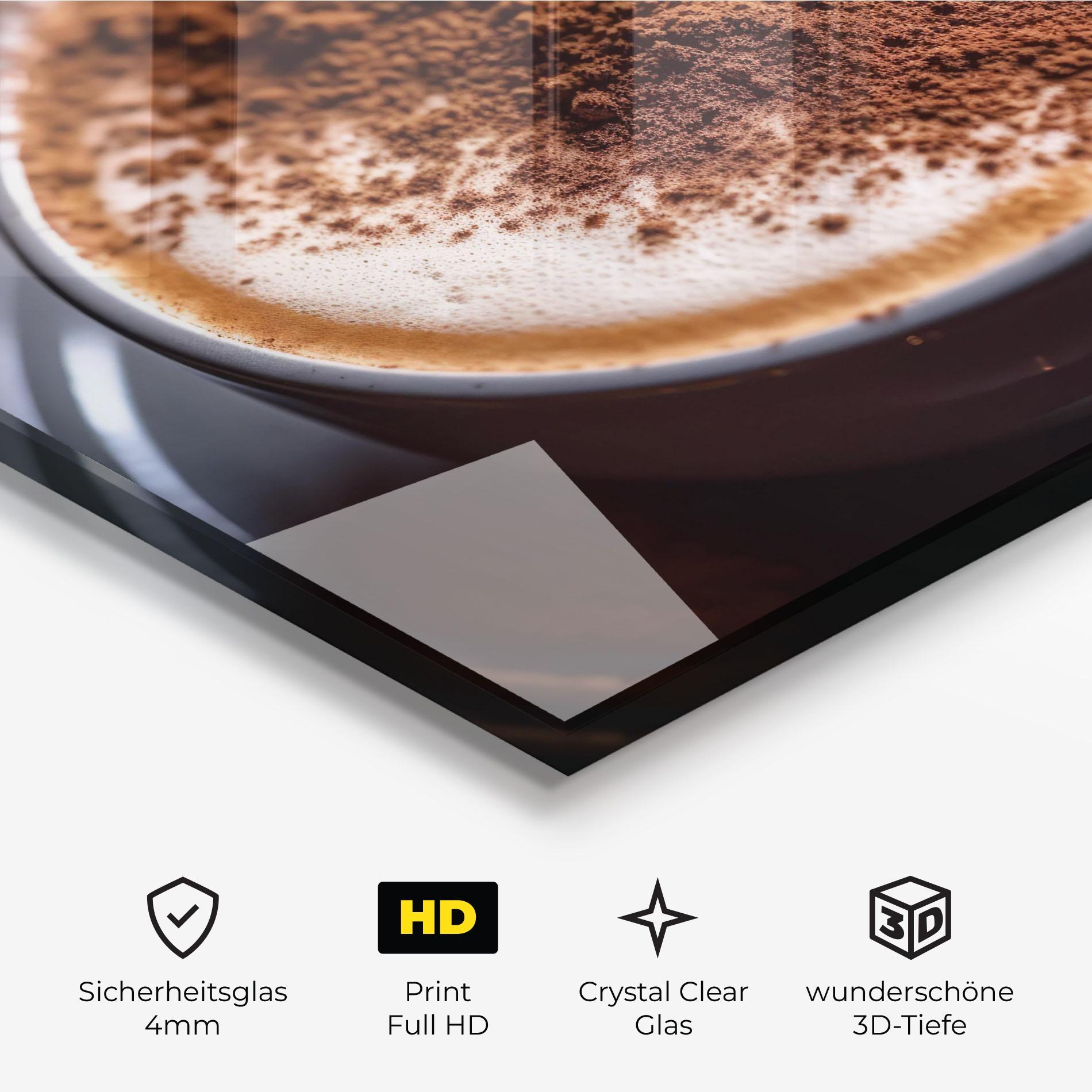 Glasbild Cappuccino Coffee Close Up mockup 3