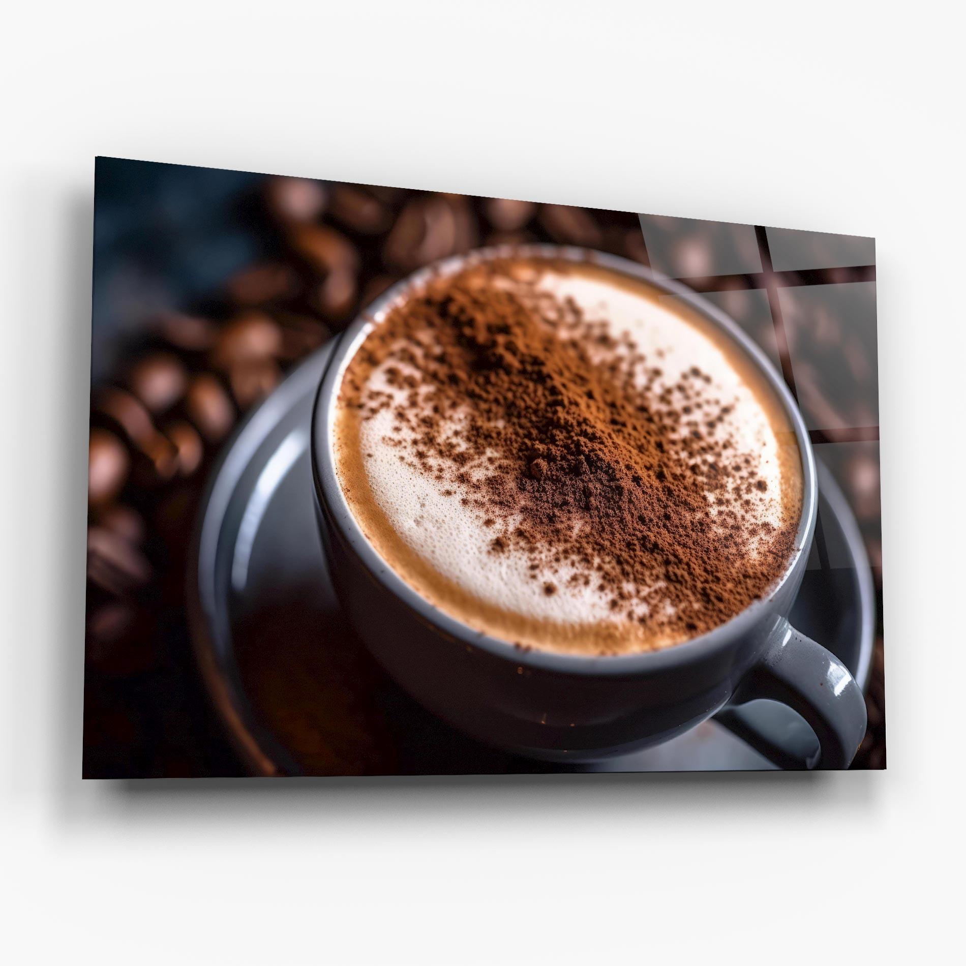 Glasbild Cappuccino Coffee Close Up mockup 6