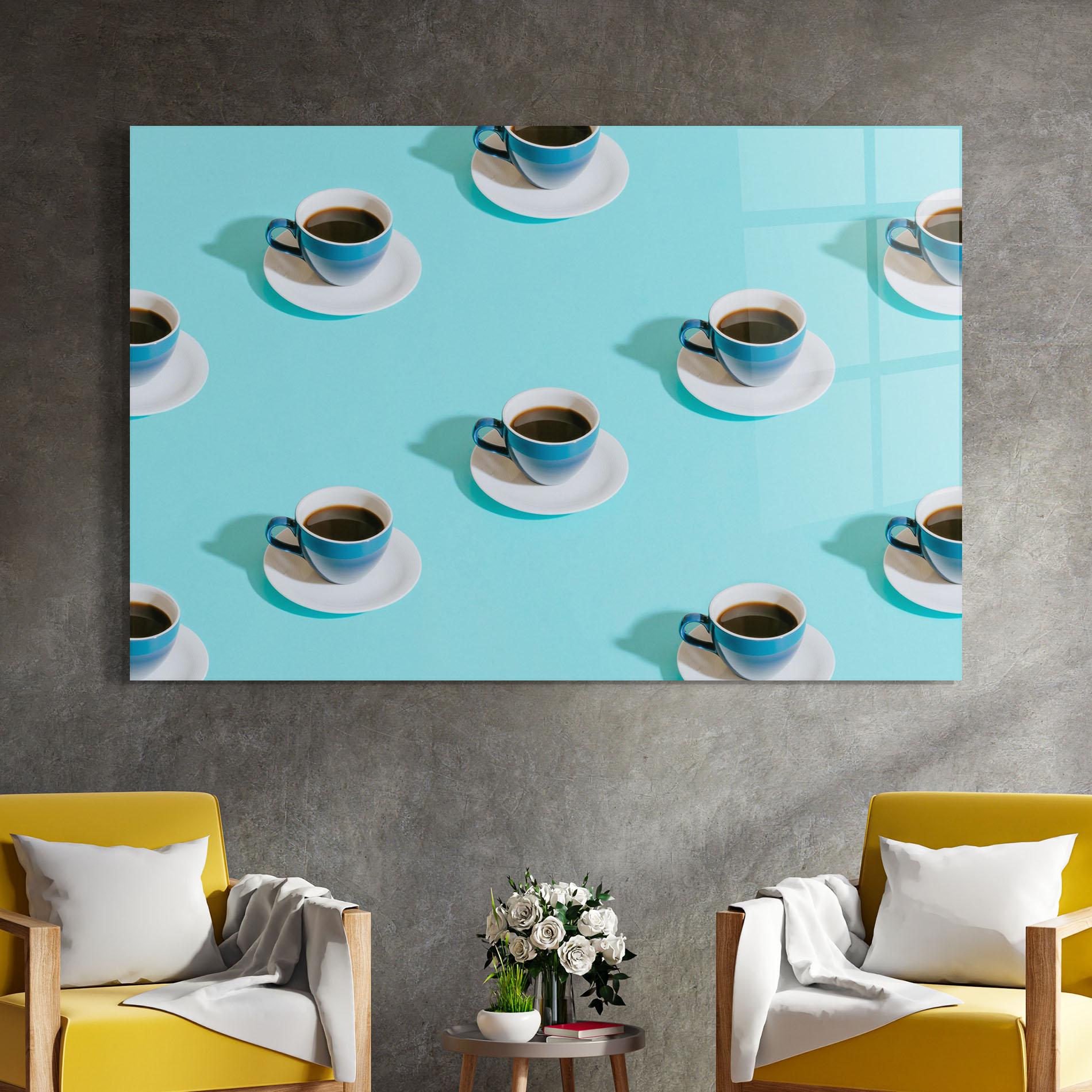 Glasbild Blue Cup Of Coffe mockup 4