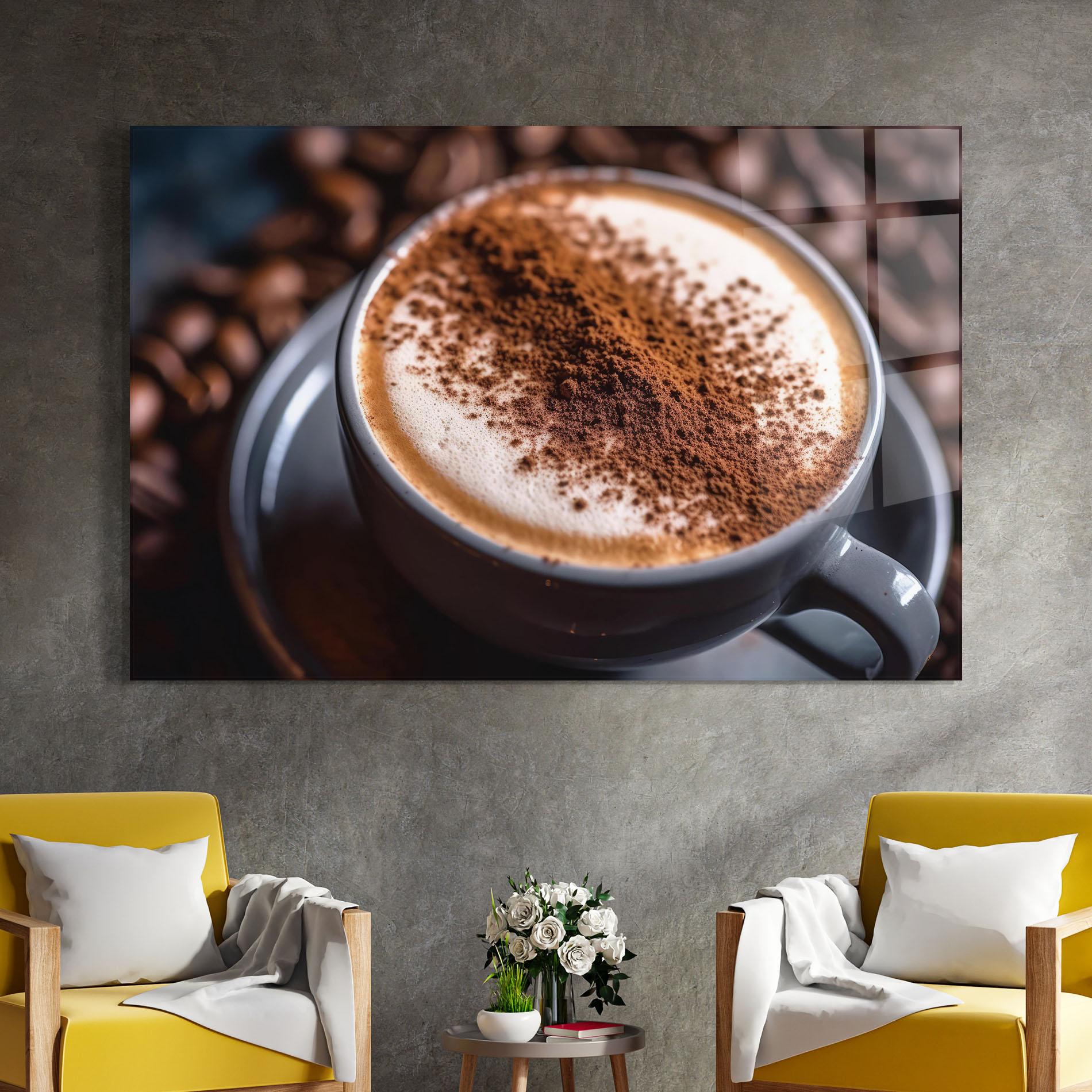 Glasbild Cappuccino Coffee Close Up mockup 4