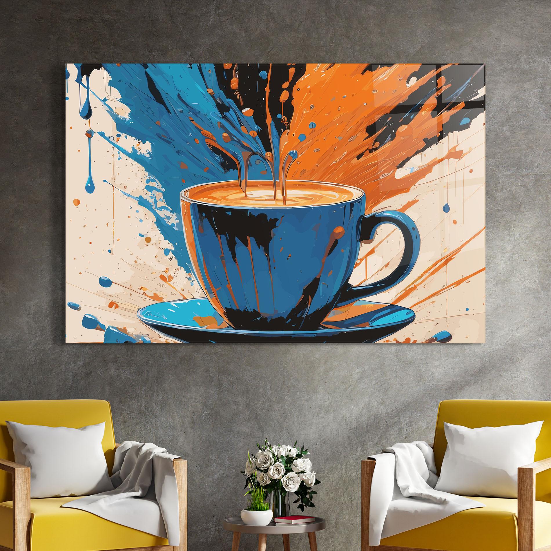 Glasbild Coffee Blue Orange mockup 4