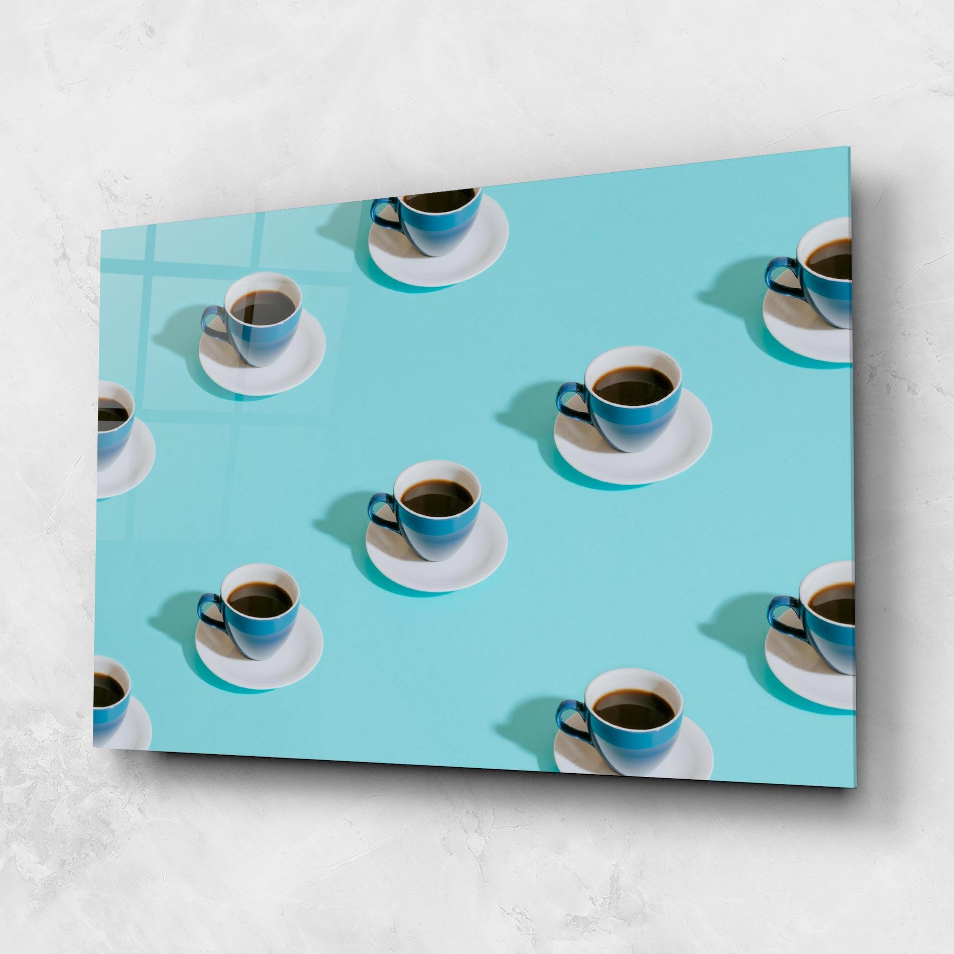 Glasbild Blue Cup Of Coffe mockup 1