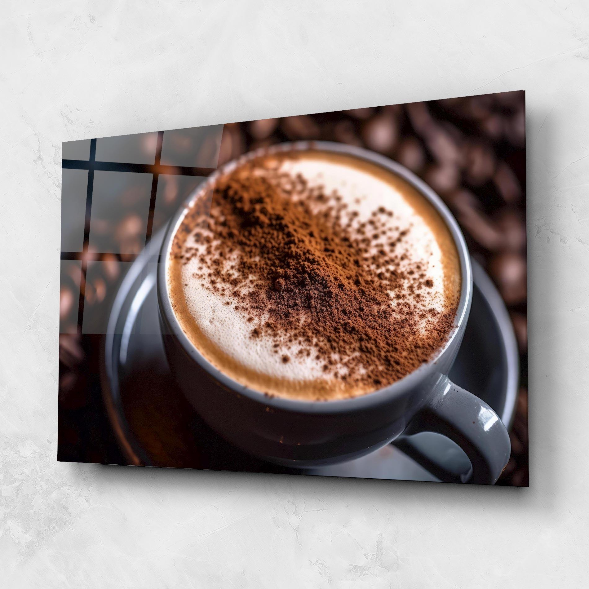 Glasbild Cappuccino Coffee Close Up mockup 1