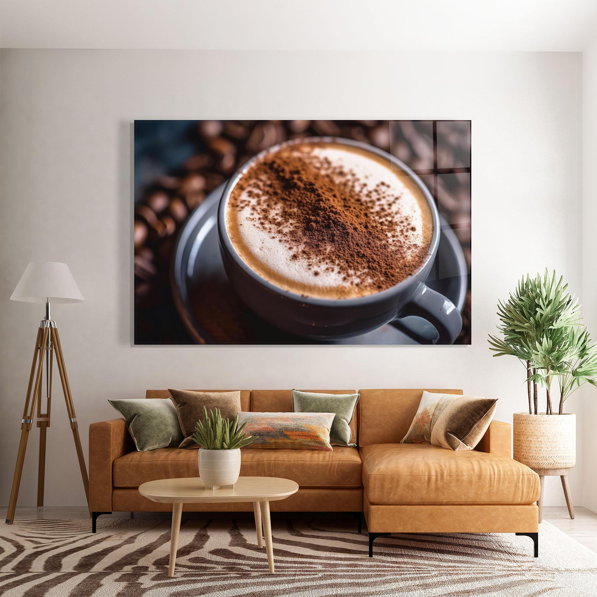Glasbild Cappuccino Coffee Close Up mockup 7