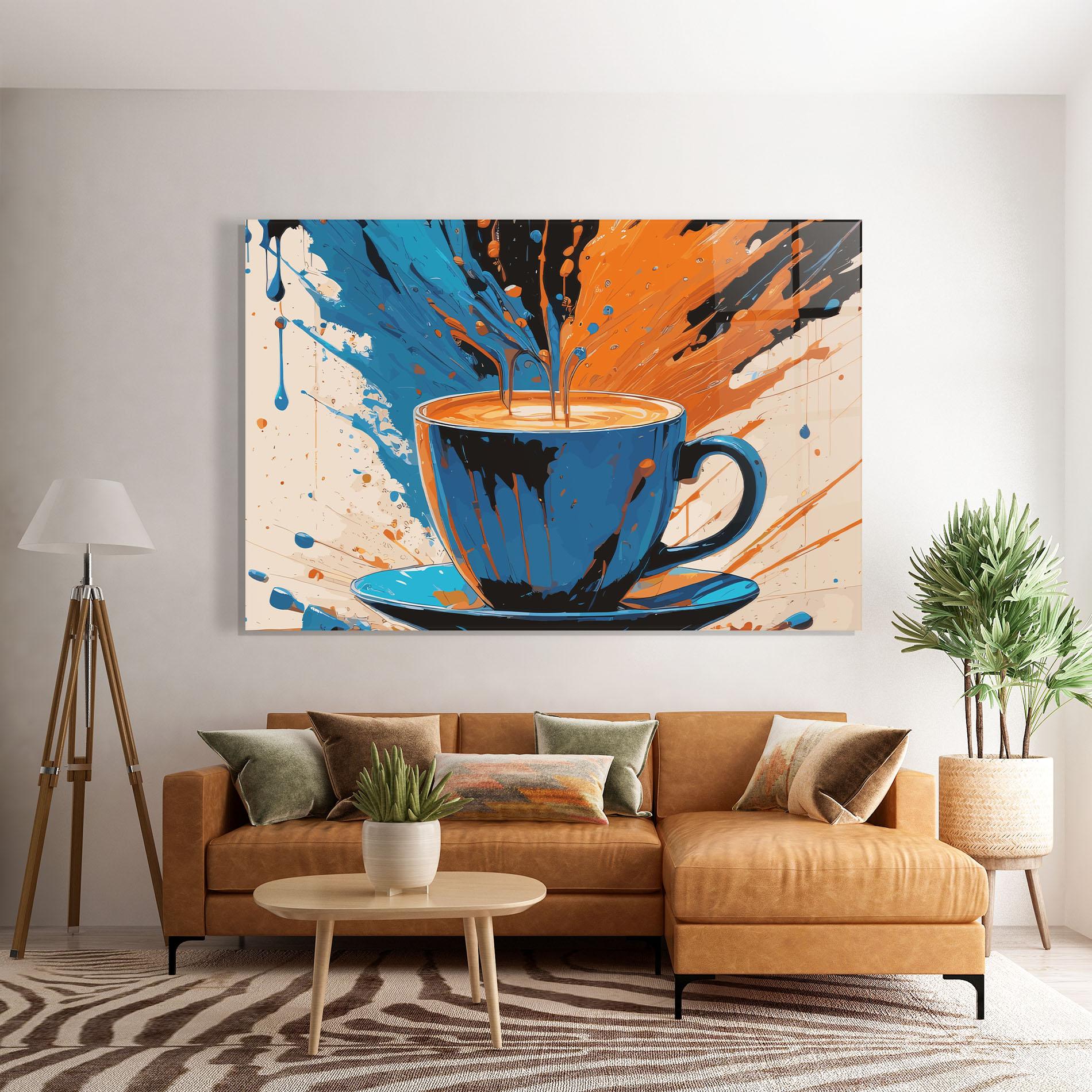 Glasbild Coffee Blue Orange mockup 7