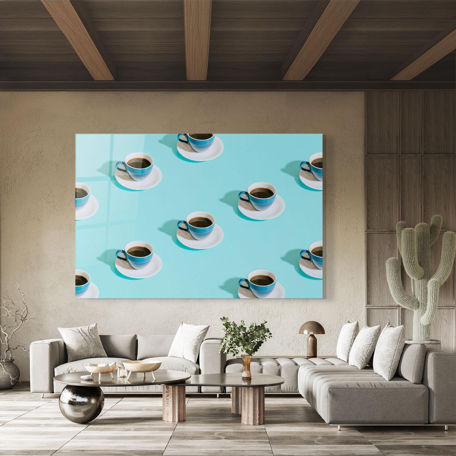 Glasbild Blue Cup Of Coffe mockup 8
