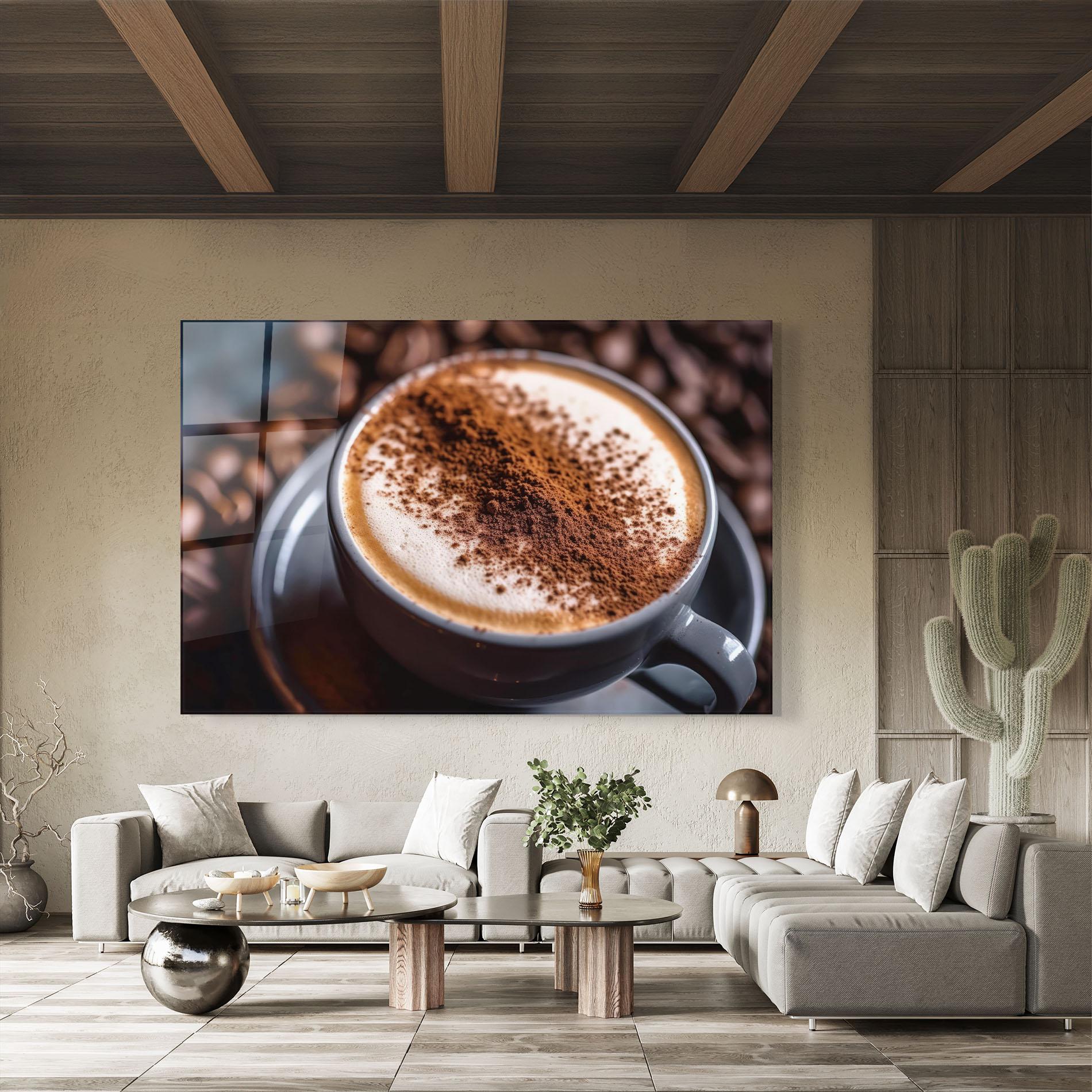 Glasbild Cappuccino Coffee Close Up mockup 8