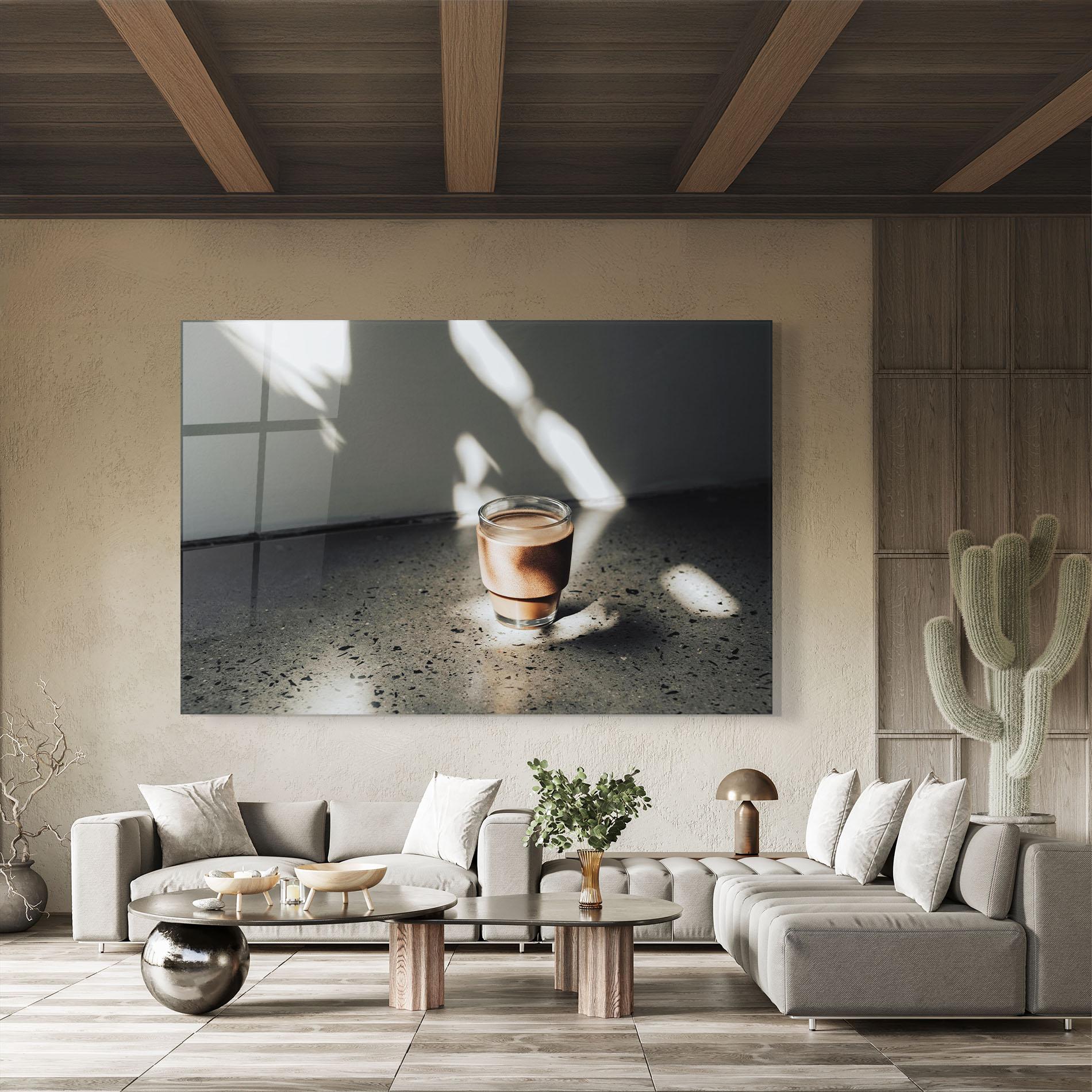 Glasbild Coffee In The Sun mockup 8