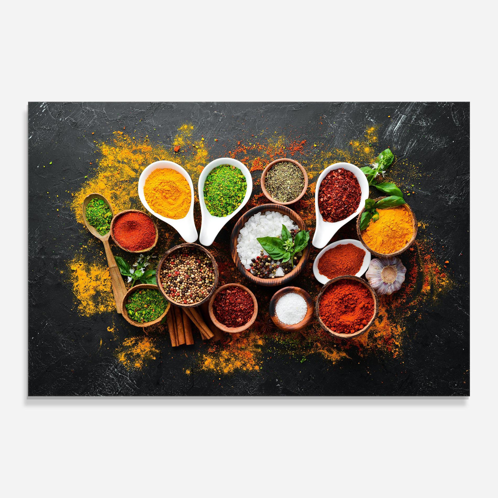 Glasbild Colorful Herbs Spices mockup 0