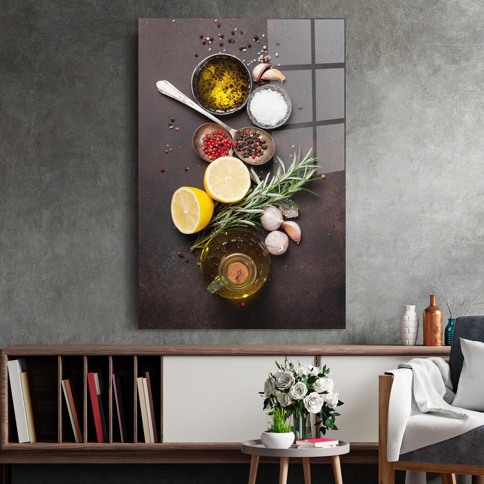 Glasbild Spices On Stone Table mockup 2