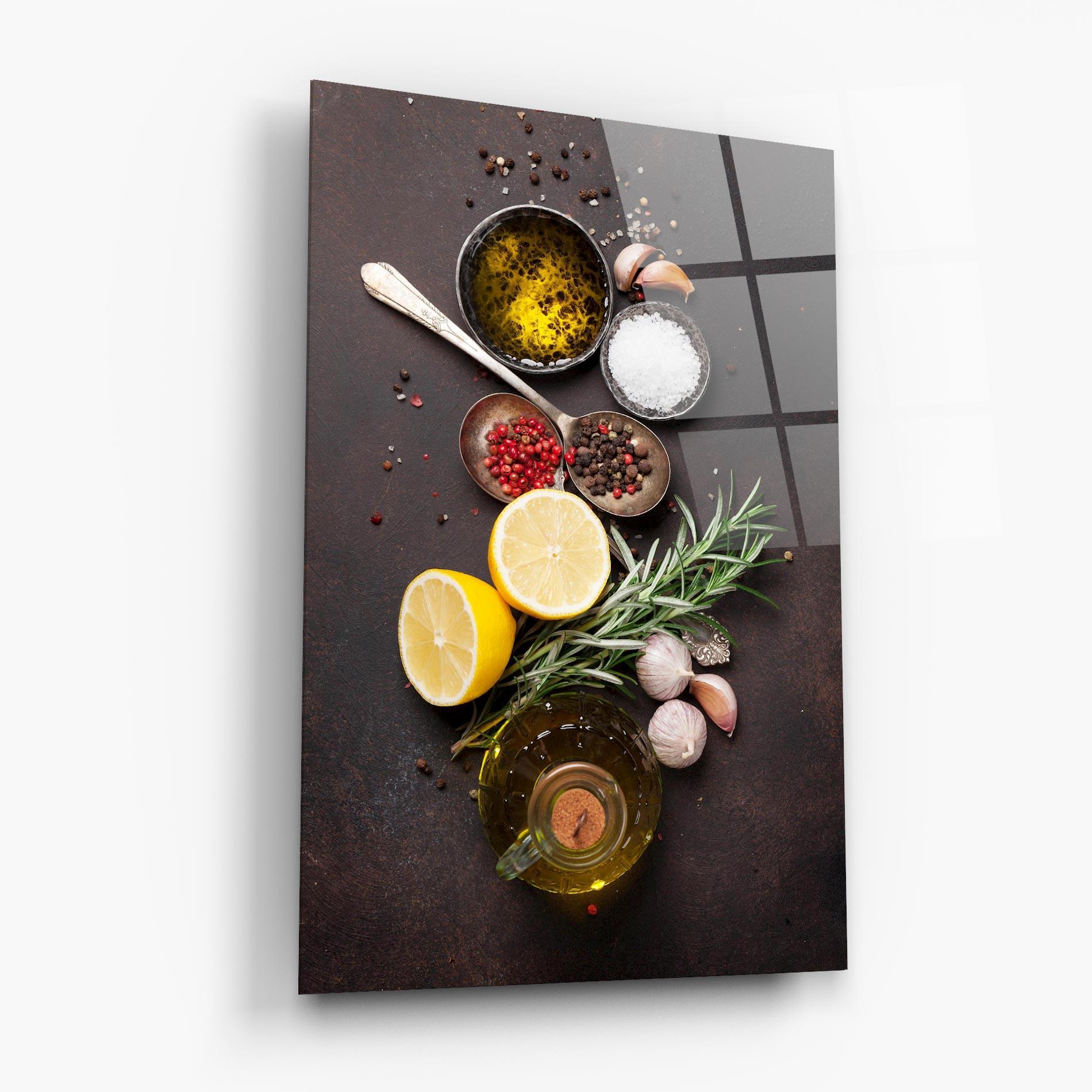 Glasbild Spices On Stone Table mockup 6