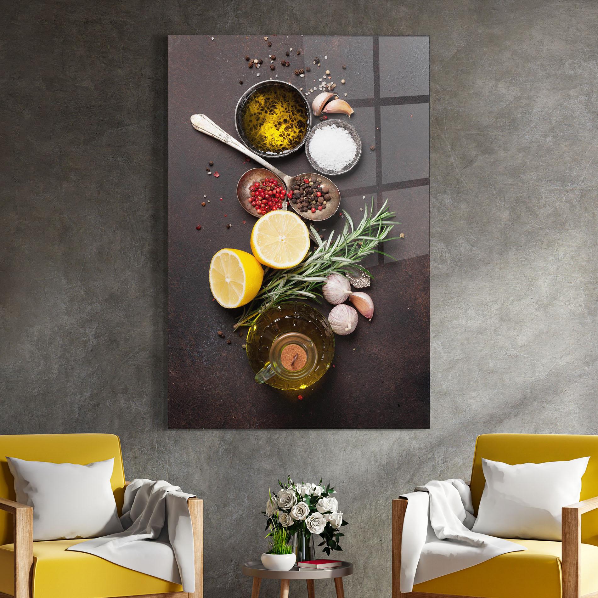 Glasbild Spices On Stone Table mockup 4