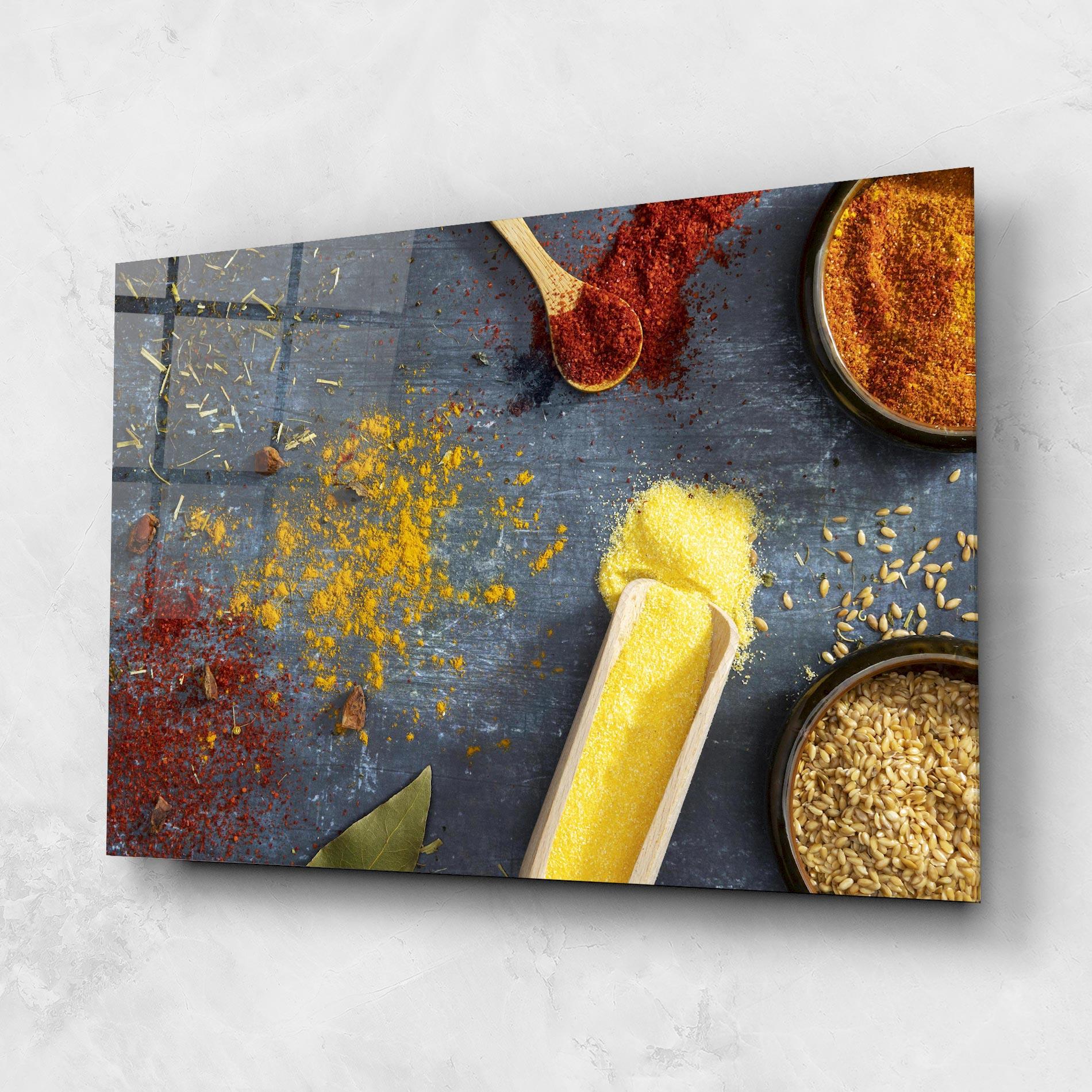 Glasbild Bowls With Spices mockup 1