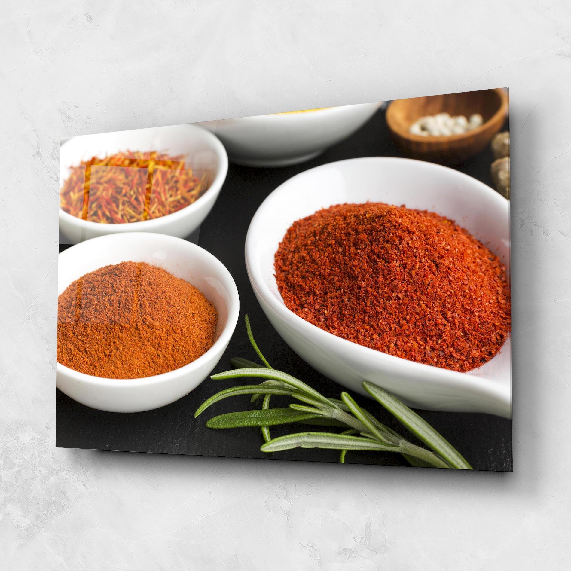 Glasbild Close Up Spices Powder mockup 1