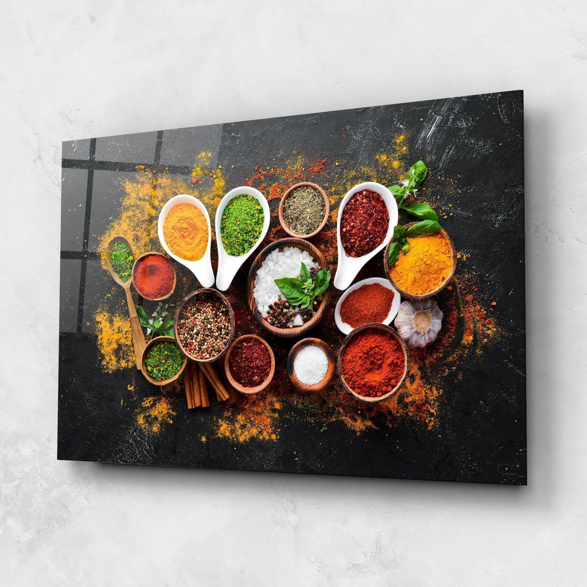 Glasbild Colorful Herbs Spices mockup 1