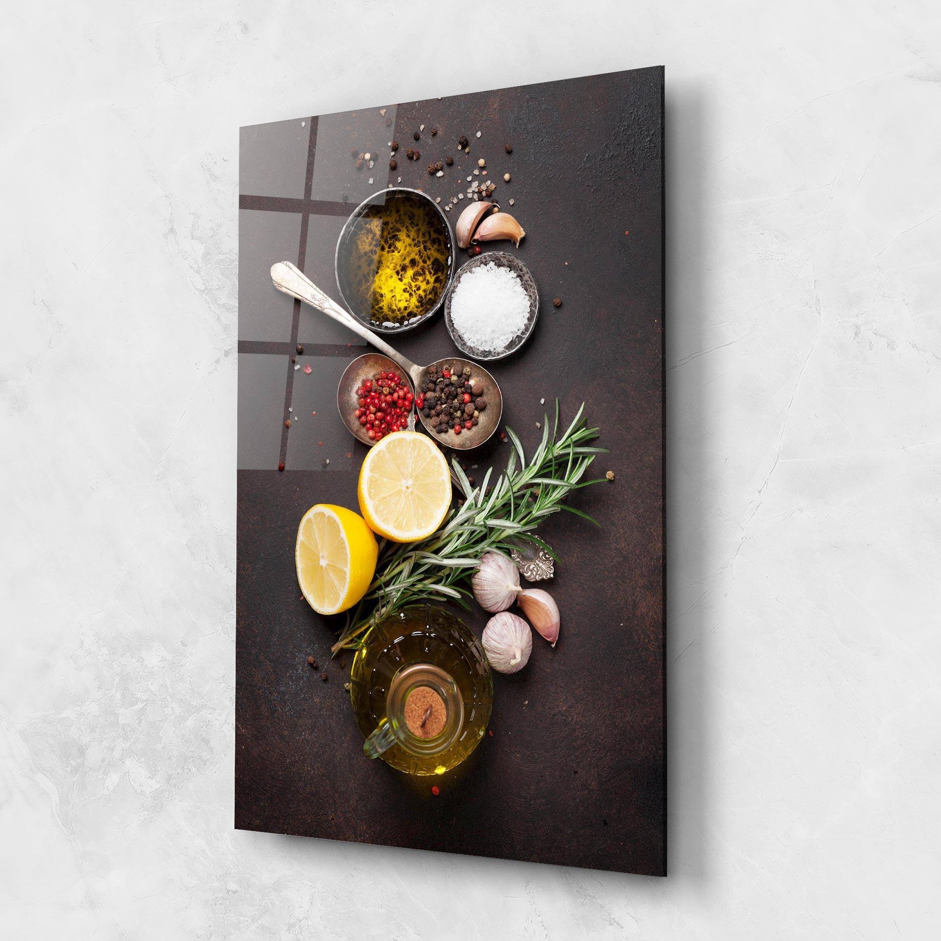 Glasbild Spices On Stone Table mockup 1