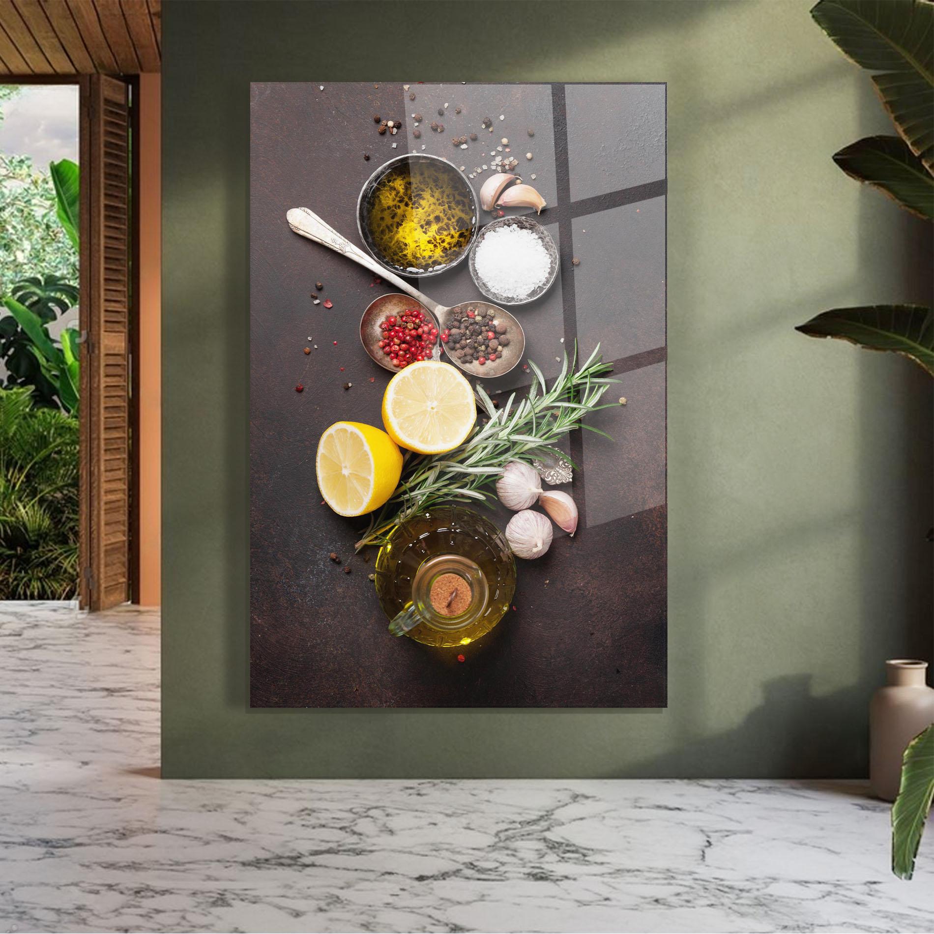 Glasbild Spices On Stone Table mockup 7