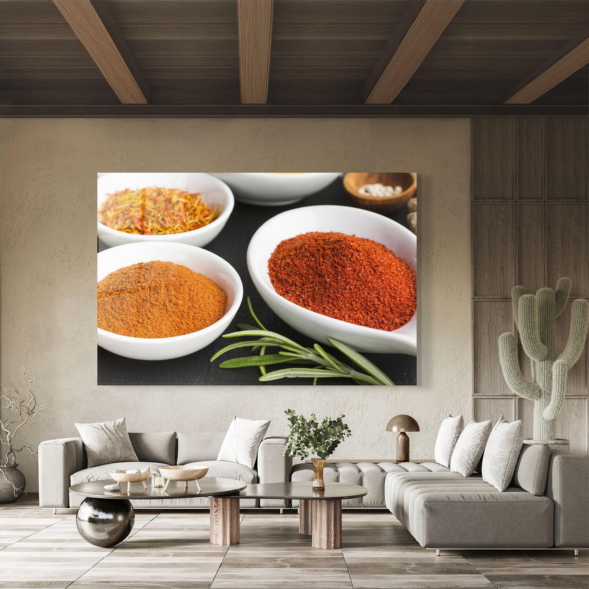 Glasbild Close Up Spices Powder mockup 8