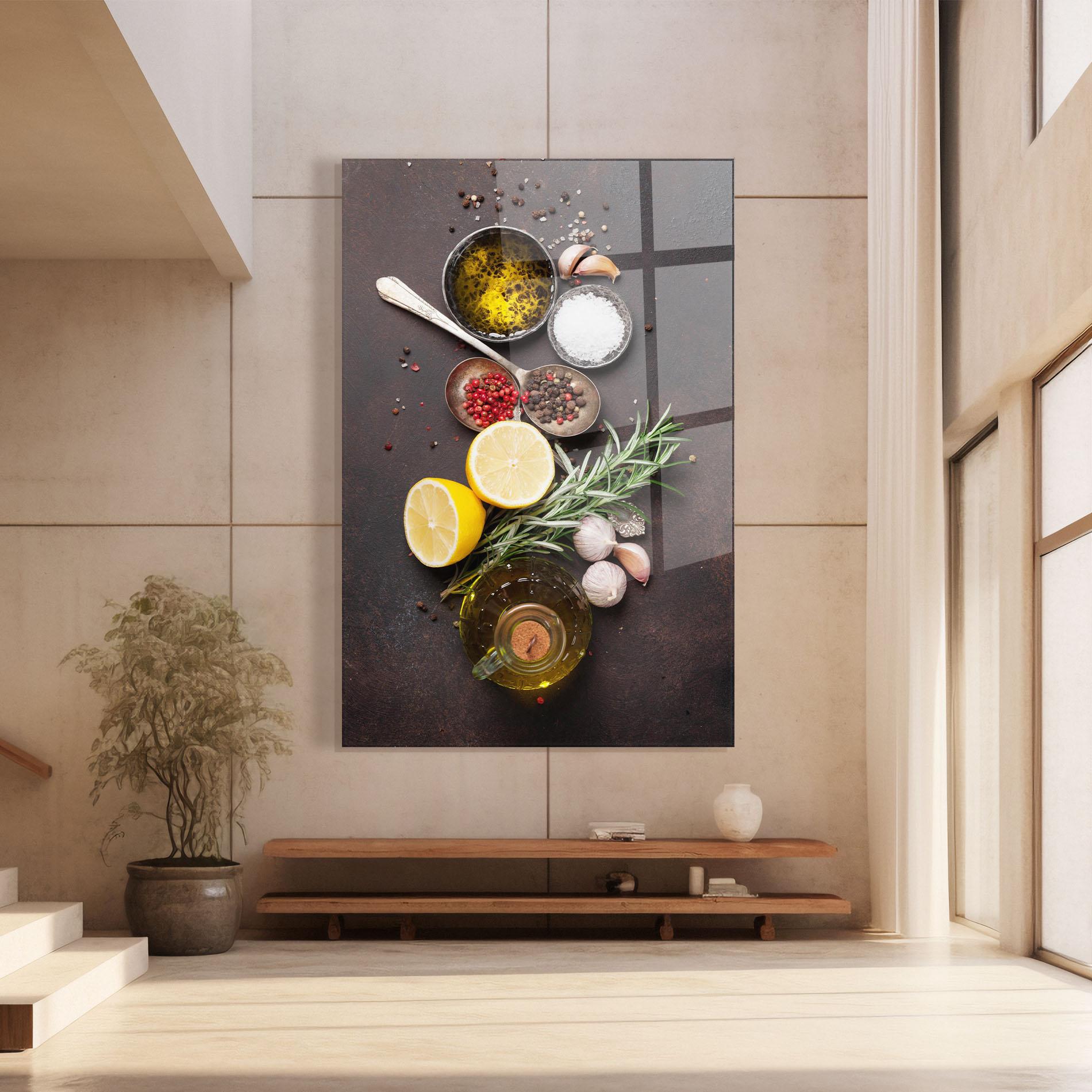 Glasbild Spices On Stone Table mockup 8