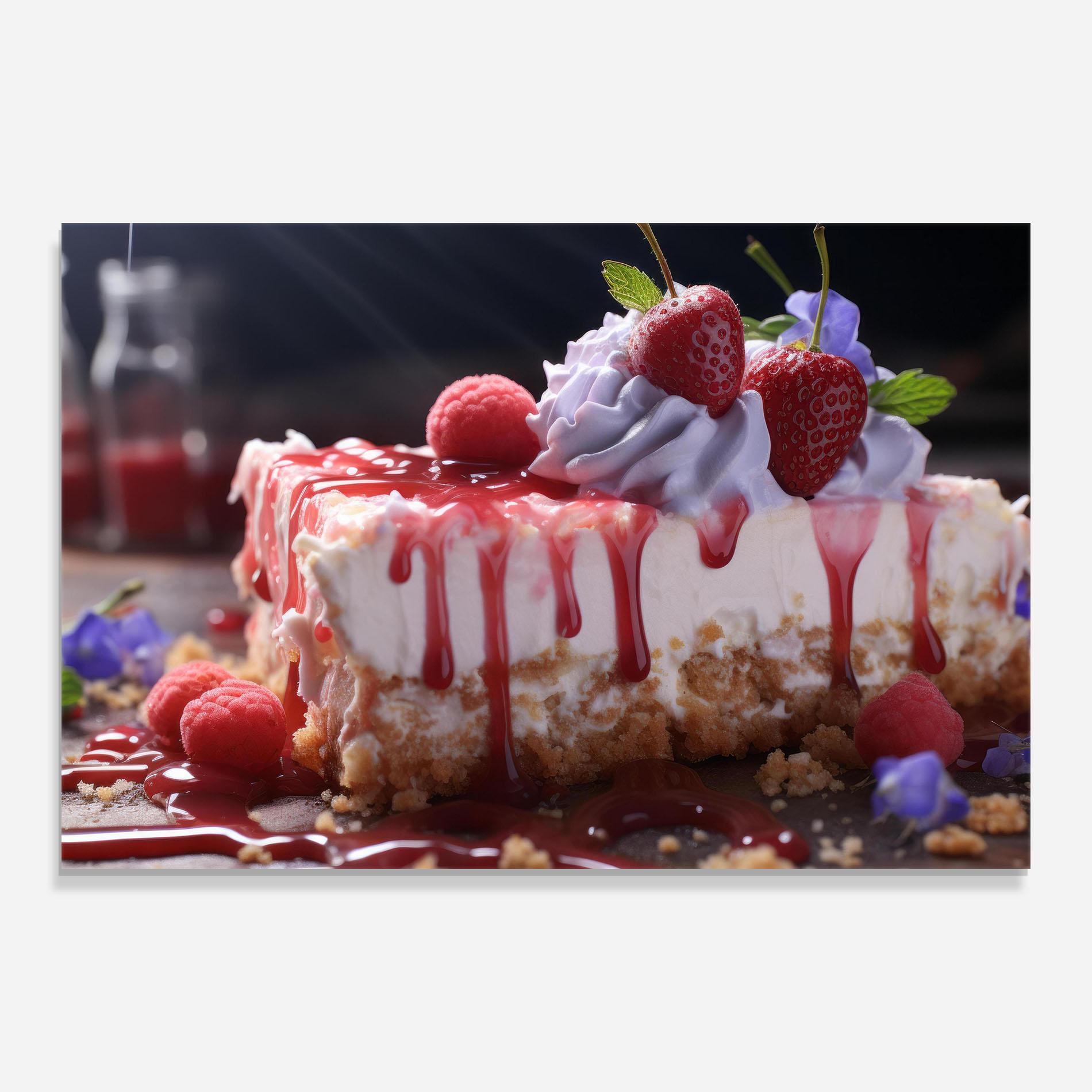 Glasbild Strawberries Cake mockup 0