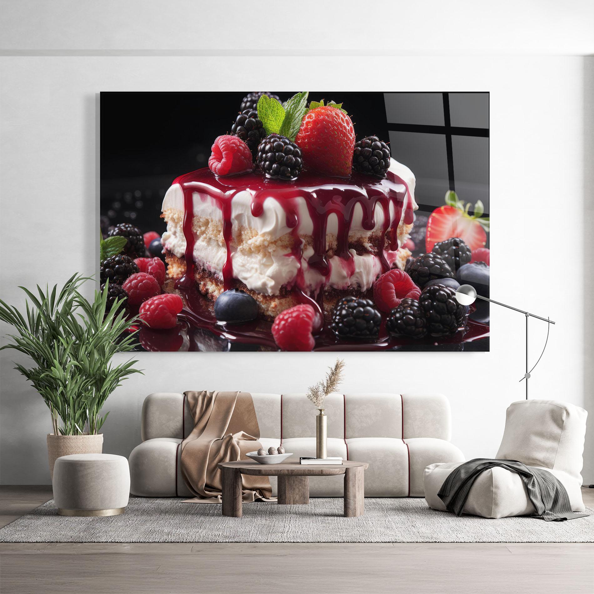 Glasbild Berries Cream Dessert mockup 9
