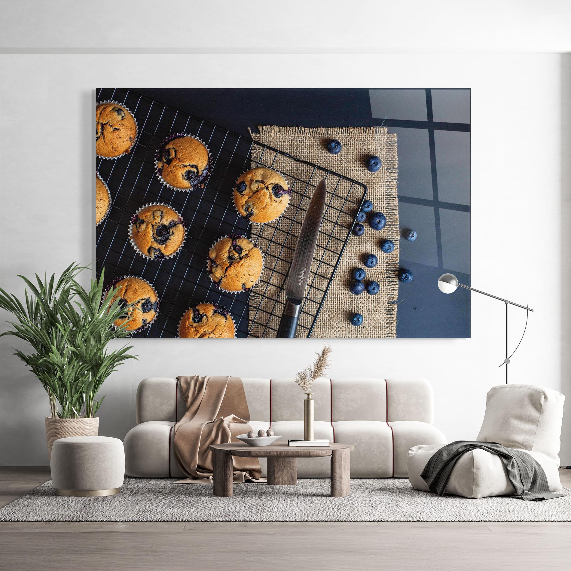 Glasbild Blueberry Muffins Dessert mockup 9
