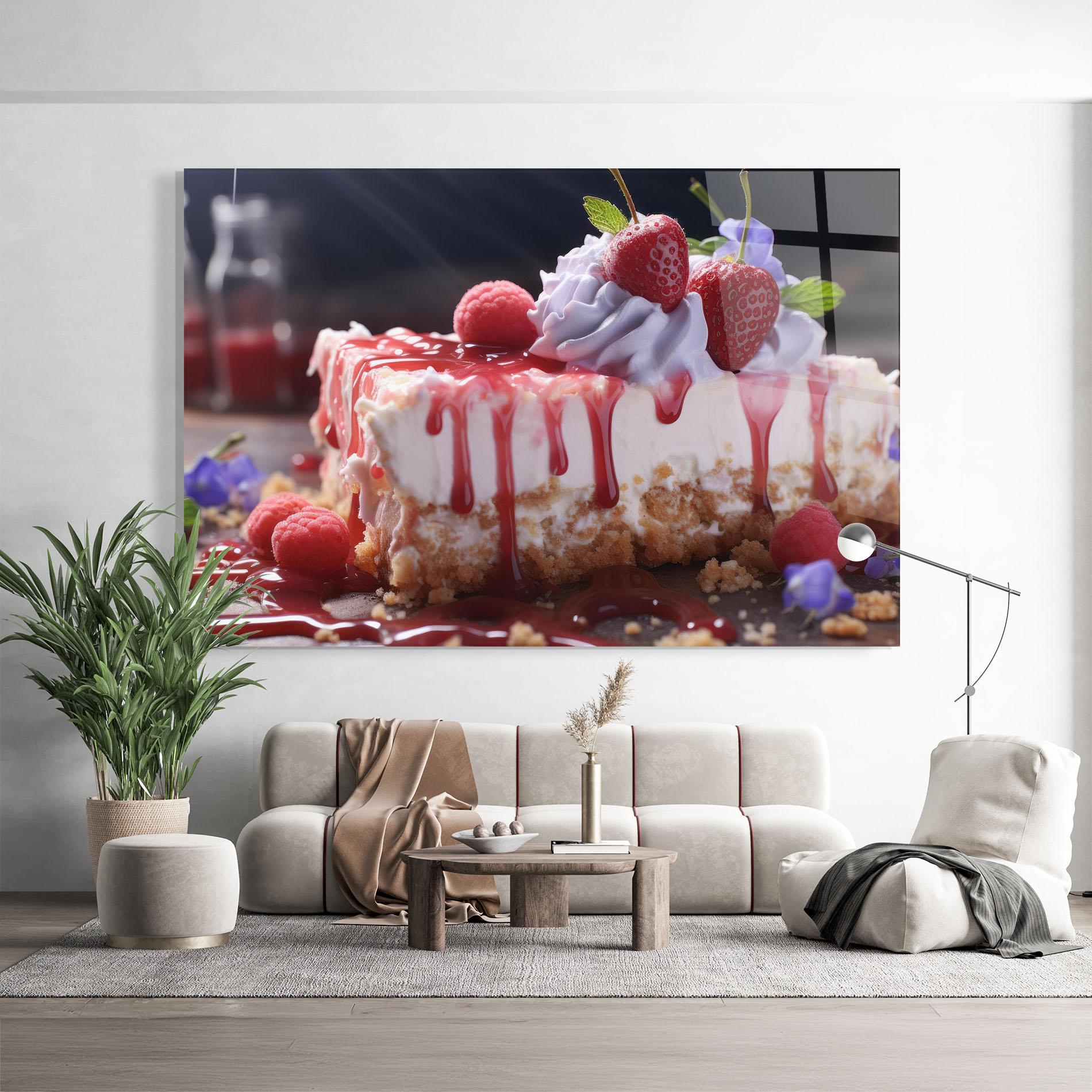 Glasbild Strawberries Cake mockup 9