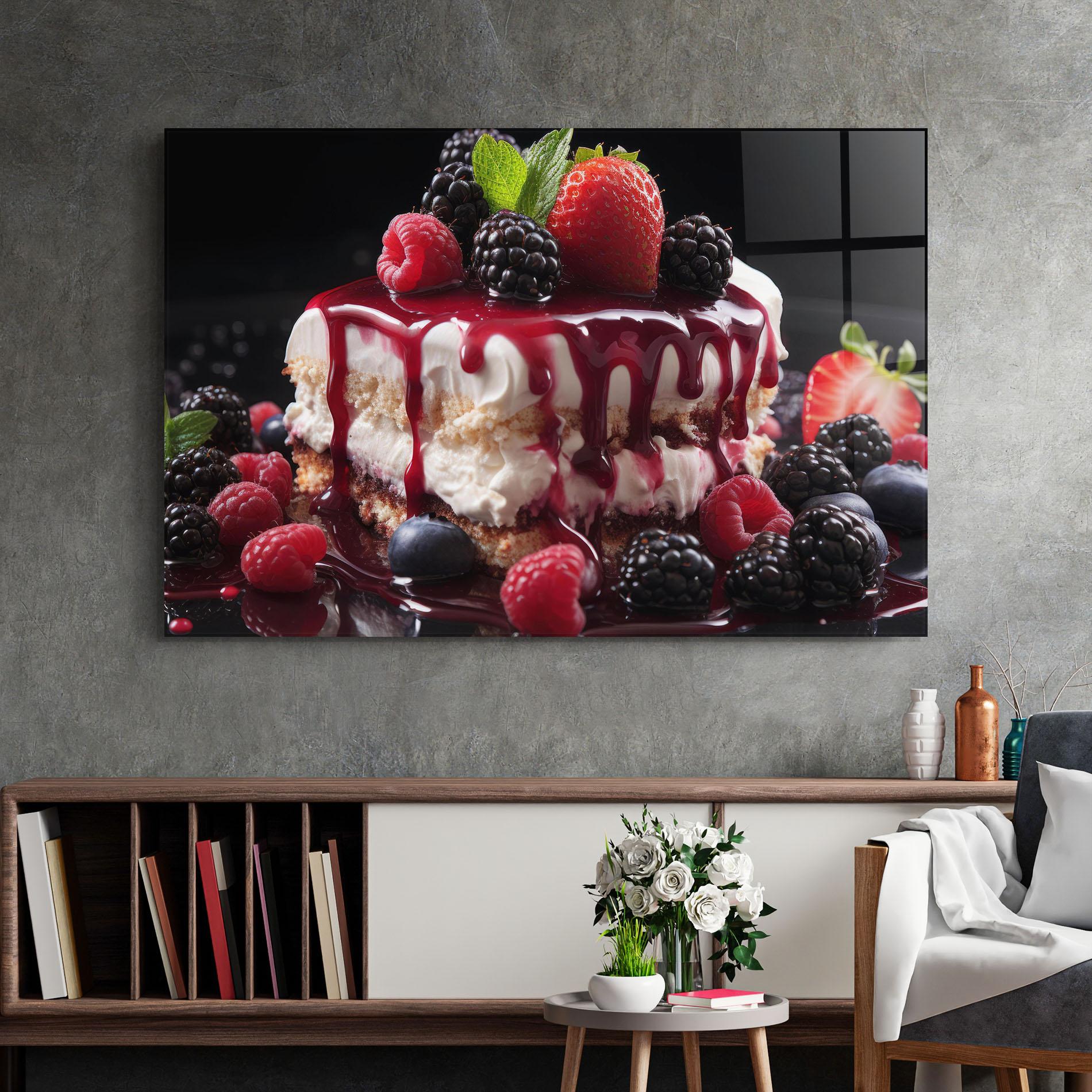 Glasbild Berries Cream Dessert mockup 2