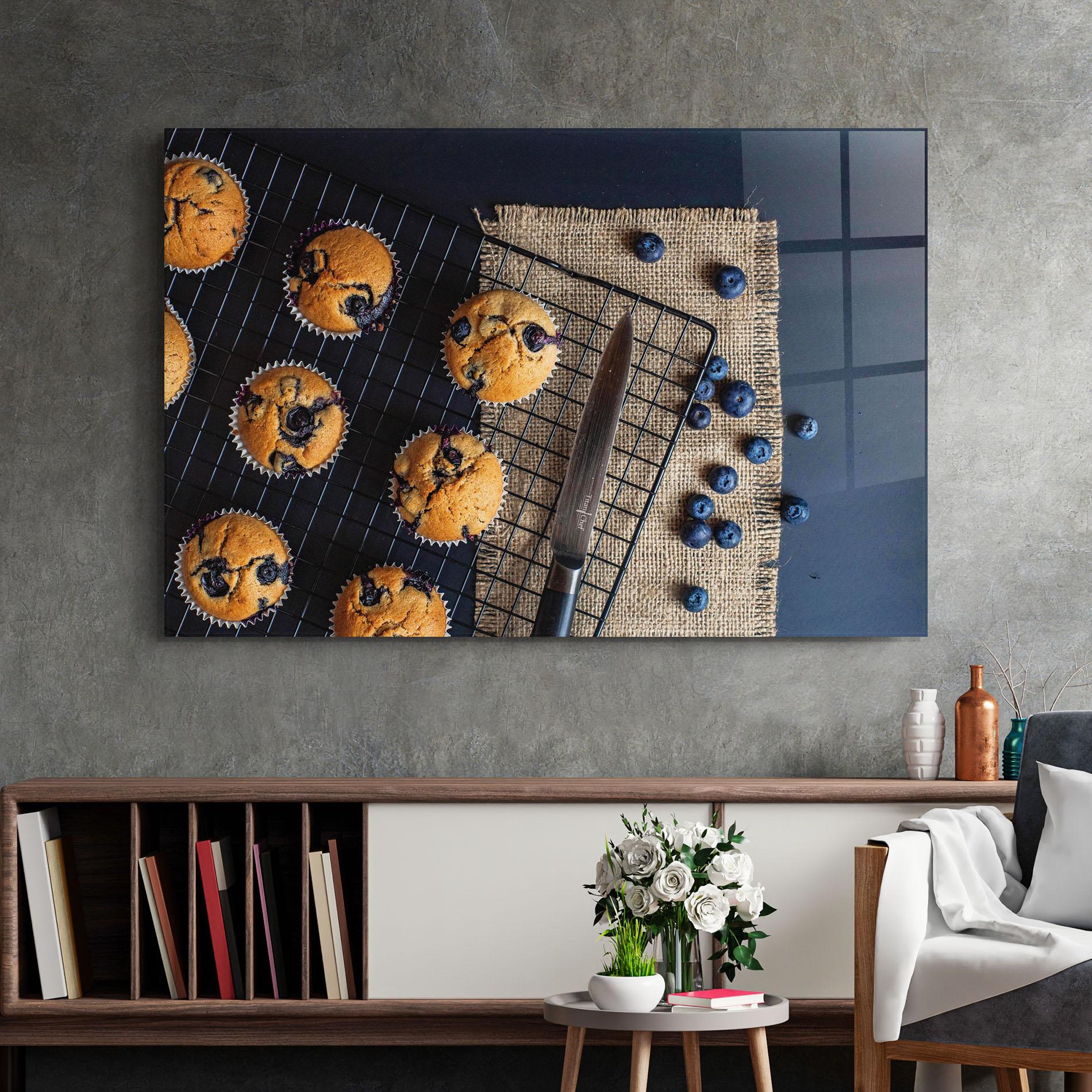 Glasbild Blueberry Muffins Dessert mockup 2