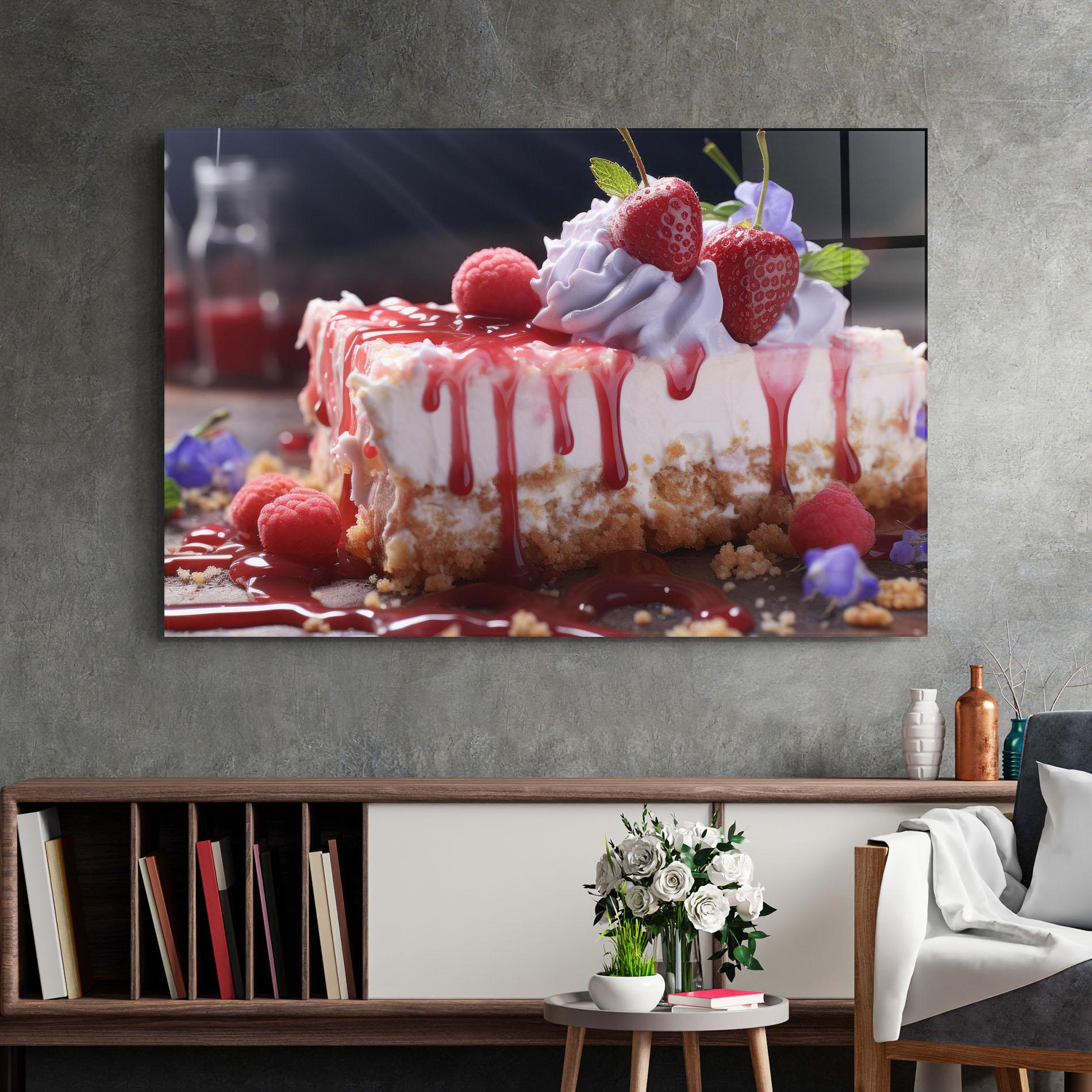 Glasbild Strawberries Cake mockup 2