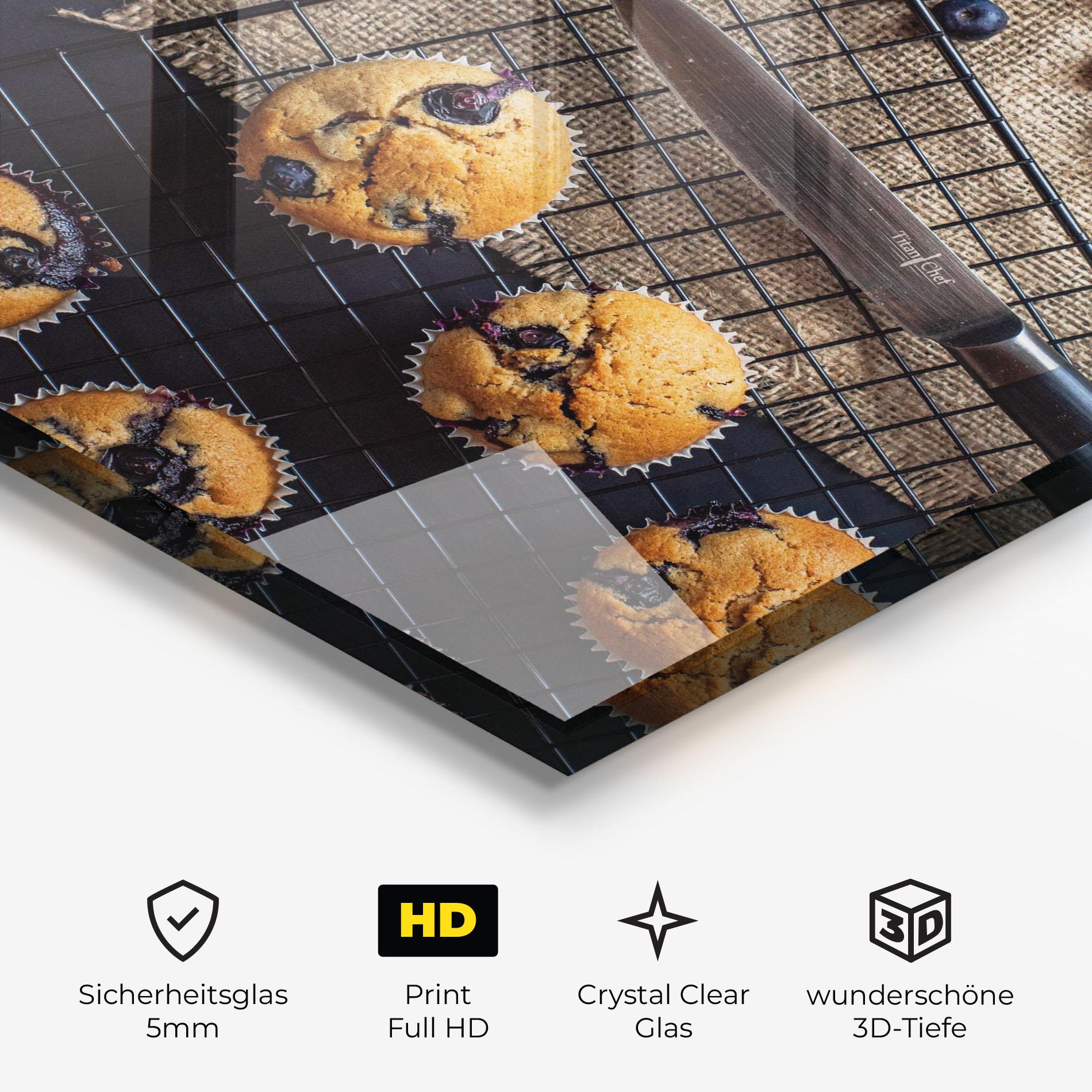 Glasbild Blueberry Muffins Dessert mockup 3