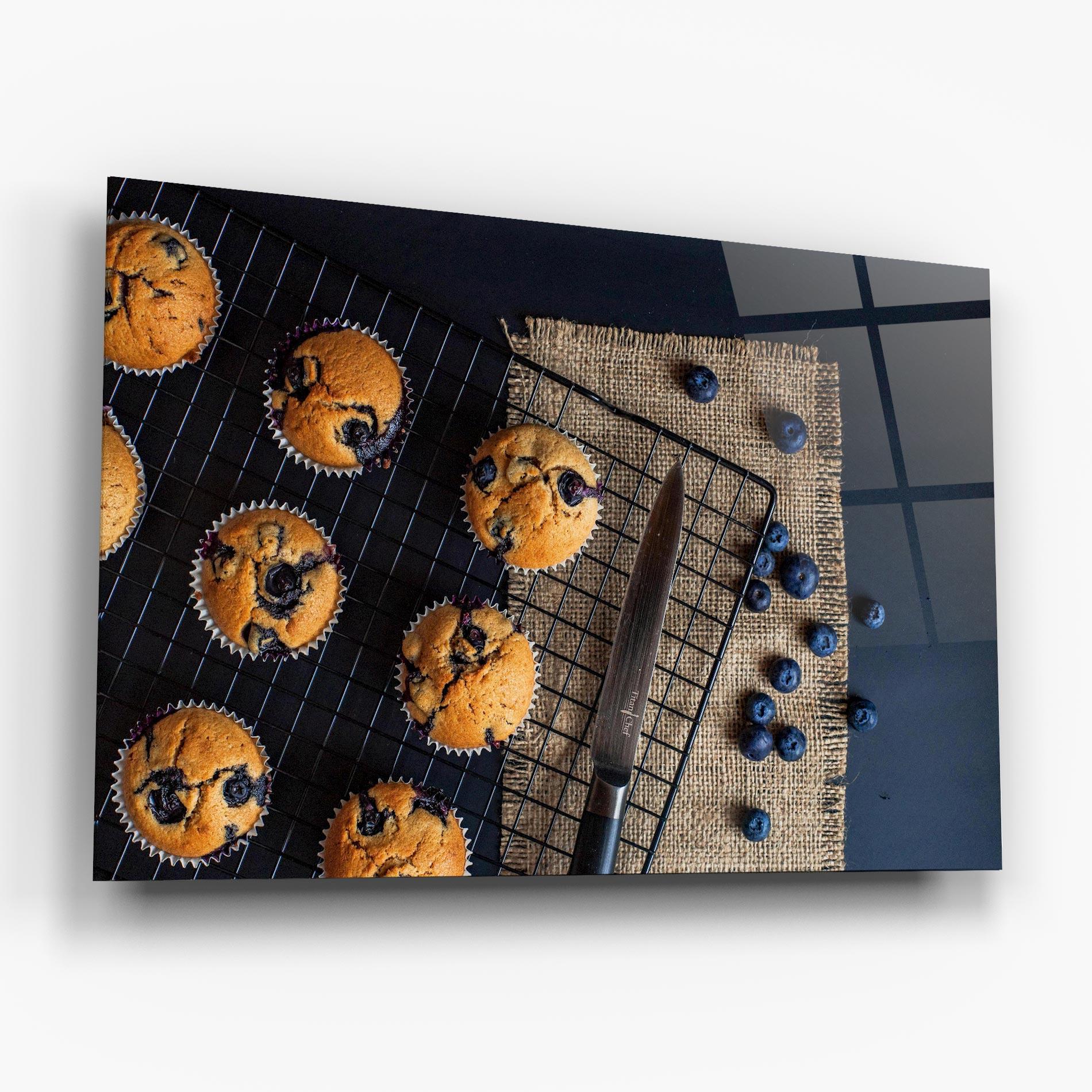 Glasbild Blueberry Muffins Dessert mockup 6