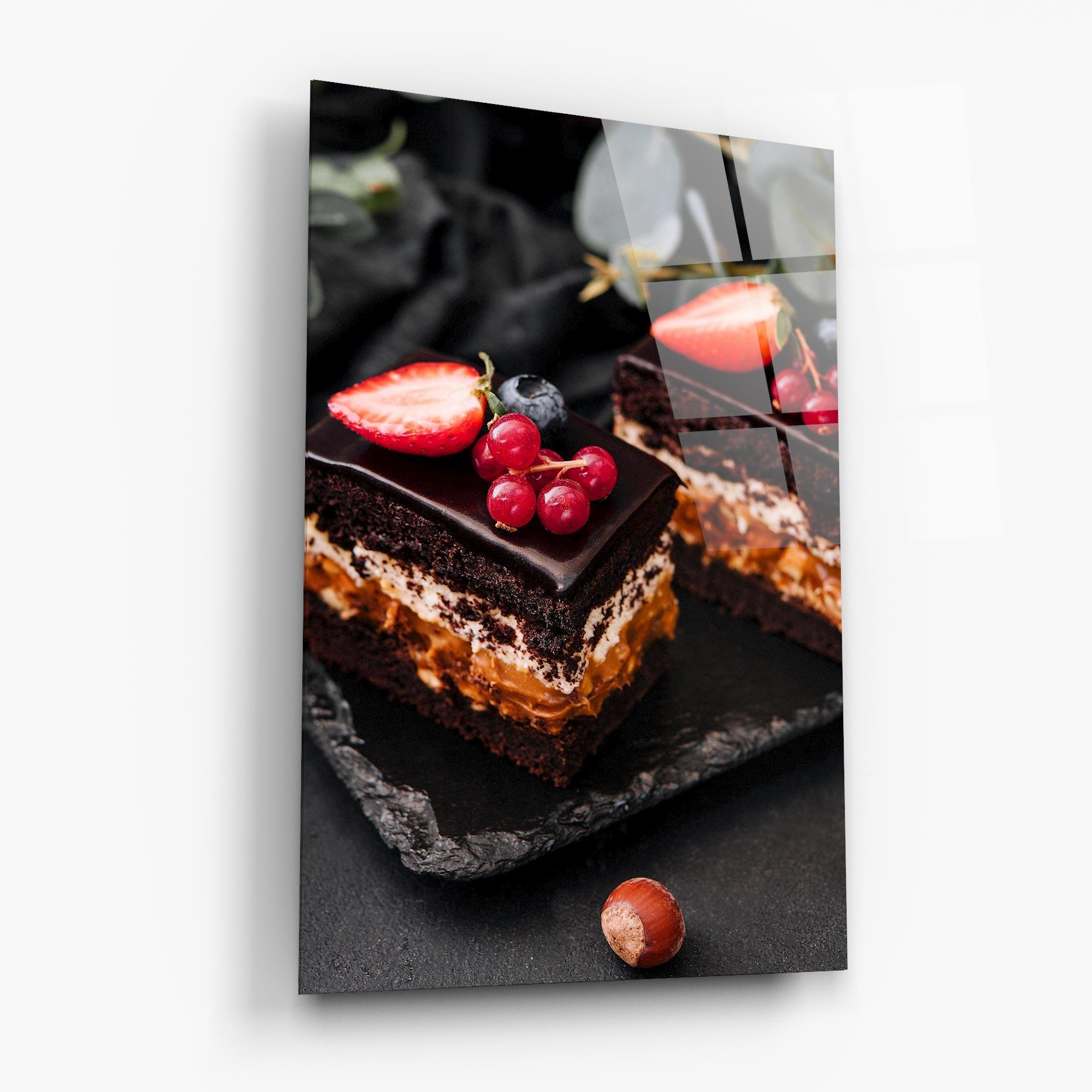 Glasbild Chocolate Berries Cake mockup 6