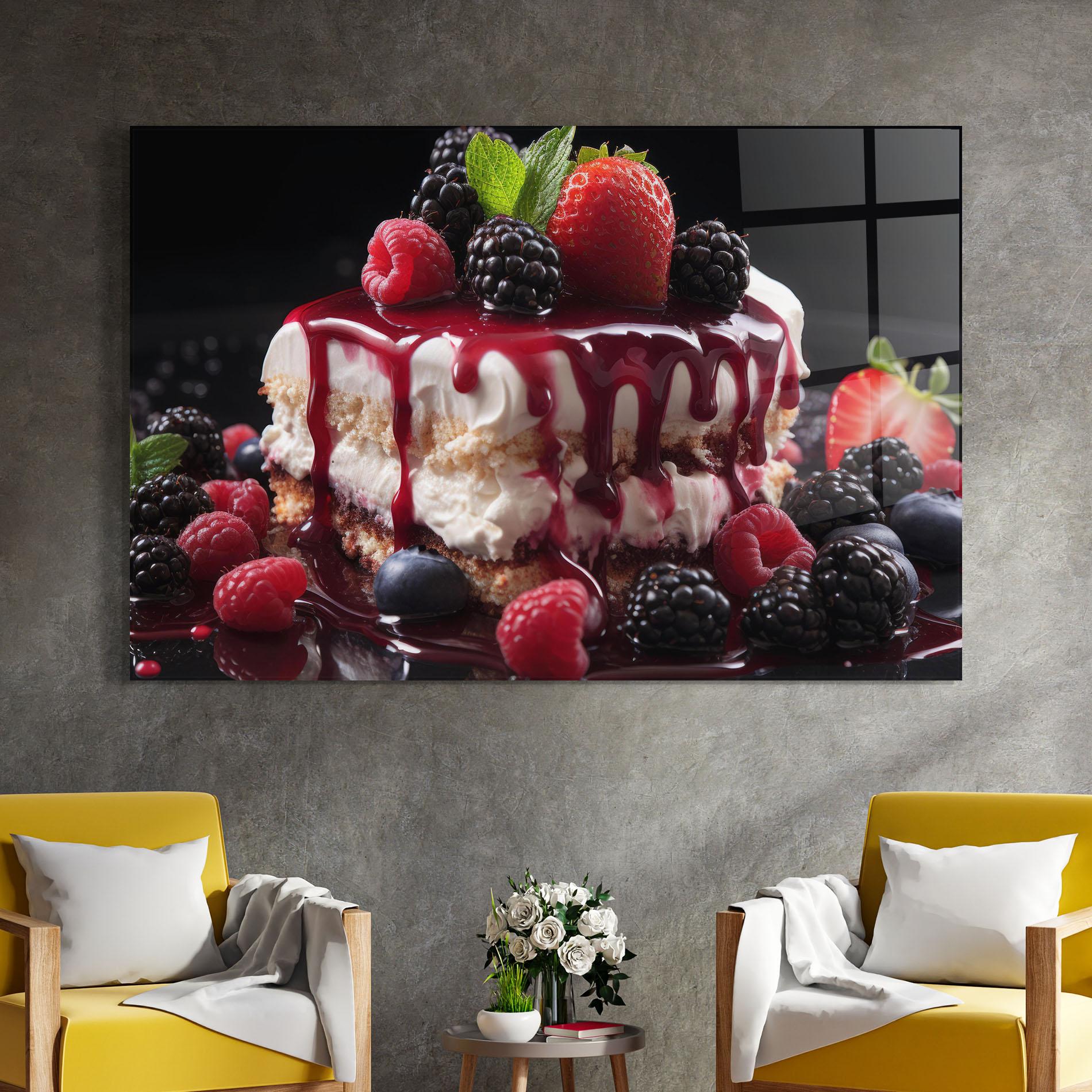Glasbild Berries Cream Dessert mockup 4