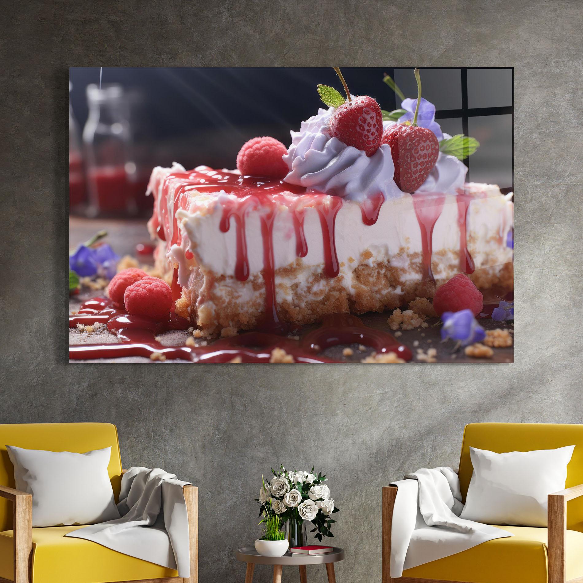 Glasbild Strawberries Cake mockup 4