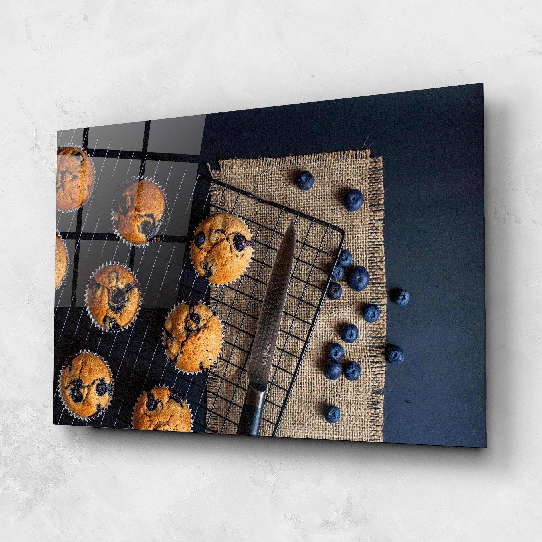 Glasbild Blueberry Muffins Dessert mockup 1